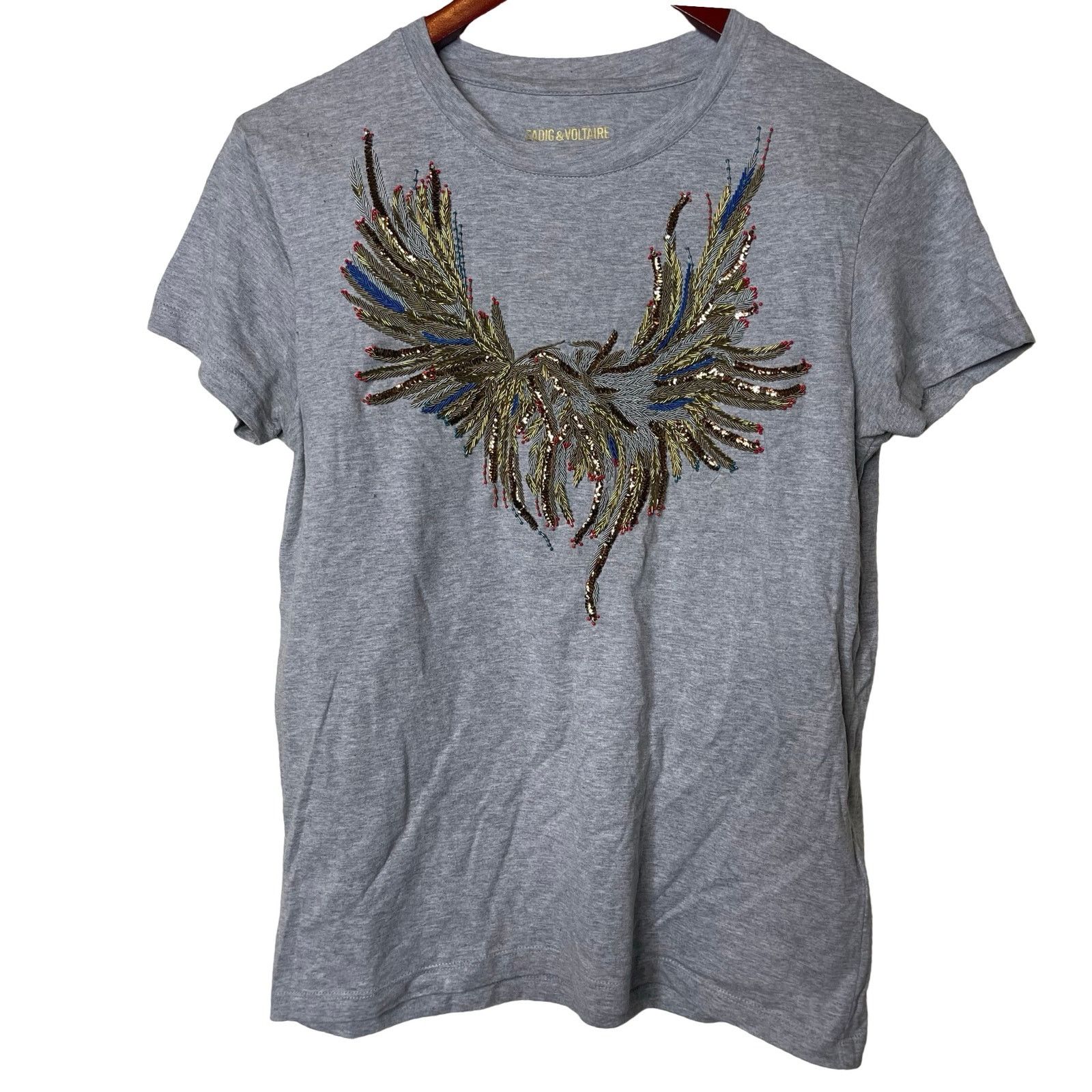 Zadig & Voltaire ZADIG AND VOLTAIRE Walk Embellished Eagle T Shirt in grey Size S / US 4 / IT 40 - 7 Thumbnail