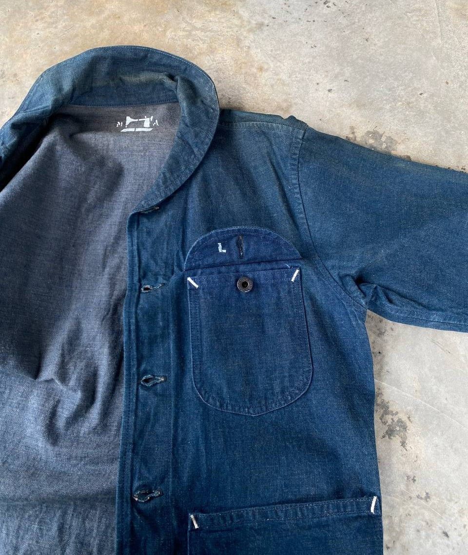 Vintage Vintage 40s-60s Shawl Collar French Blue Chore Denim Jacket Size US L / EU 52-54 / 3 - 15 Thumbnail
