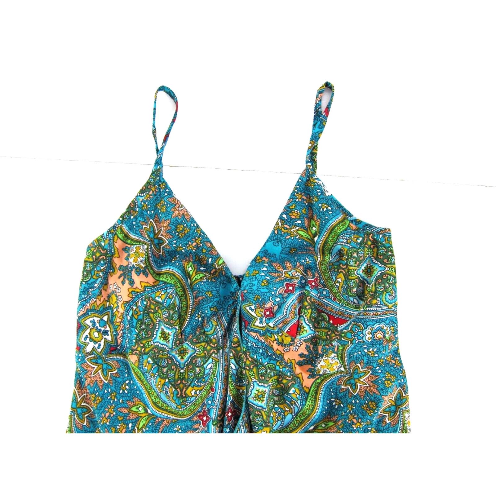 Vintage Coline Blue Red Floral Asymmetrical V-Neck Spaghetti Strap Slip Tank Dress Large Size L / US 10 / IT 46 - 3 Thumbnail