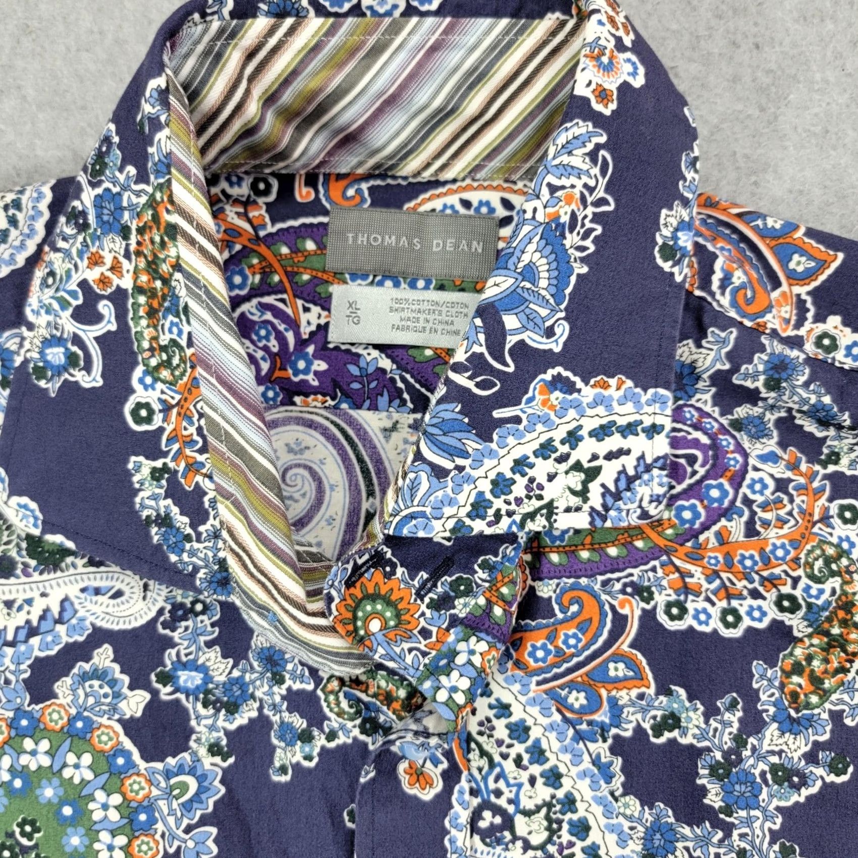Vintage Thomas Dean Shirt Mens XL Blue Paisley Long Sleeve Contrast Cuff Button Front Size US XL / EU 56 / 4 - 5 Thumbnail