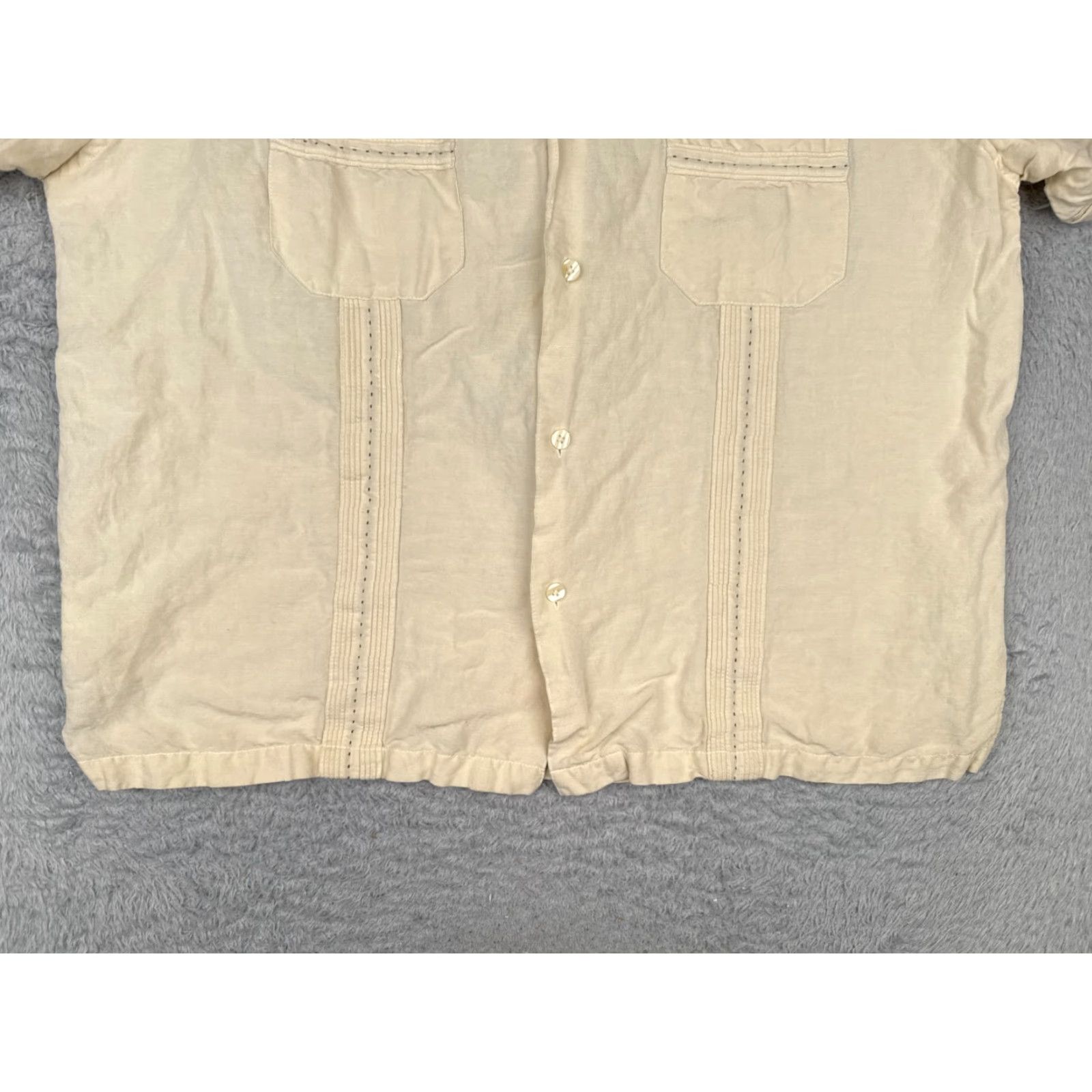 Vintage The Havanera Co Guayabera Shirt Men XL Yellow 4 Pocket Linen Blend Size US XL / EU 56 / 4 - 5 Thumbnail