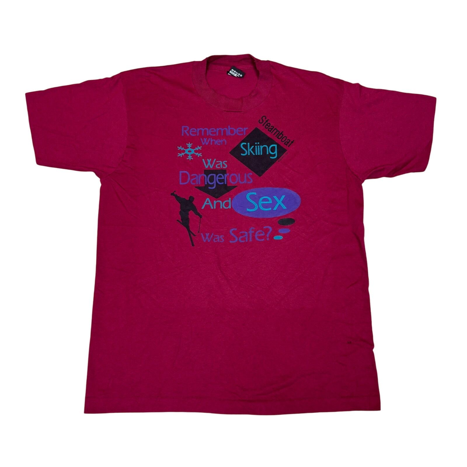 Fruit Of The Loom × Vintage VTG 90s Remember Skiing Dangerous Sex Safe Shirt Large Funny Size US L / EU 52-54 / 3 - 1 Thumbnail