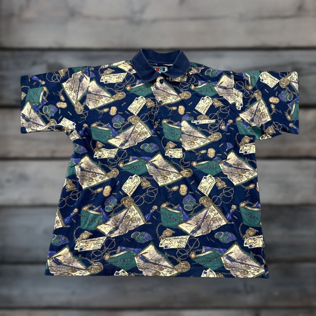 Vintage VINTAGE MOG Polo Shirt Mens M Blue Green AOP 90s Preppy Classic Casual Short Sleeve Cotton Shirt Men MOG Polo Shirt Mens M Blue Green 90s Size US M / EU 48-50 / 2 - 1 Thumbnail