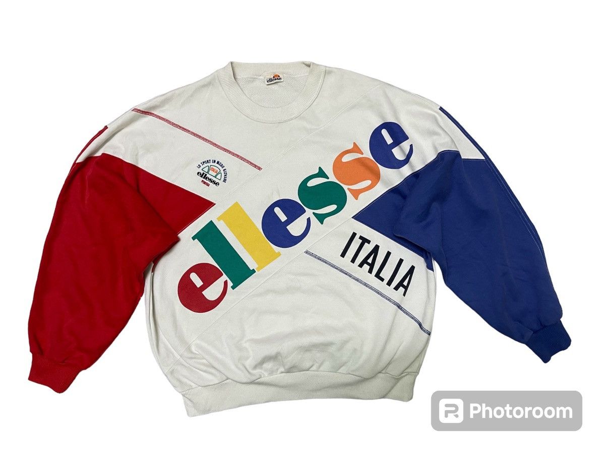 image of 90's Ellesse Italia Sweatshirt Multicolour in Blue/Red/White, Men's (Size XL)