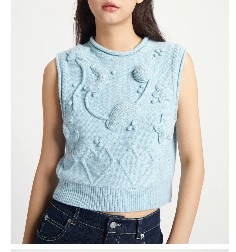 Carven CARVEN Women's Wool Star-Moon Crochet Vest Size M / US 6-8 / IT 42-44 - 1 Thumbnail