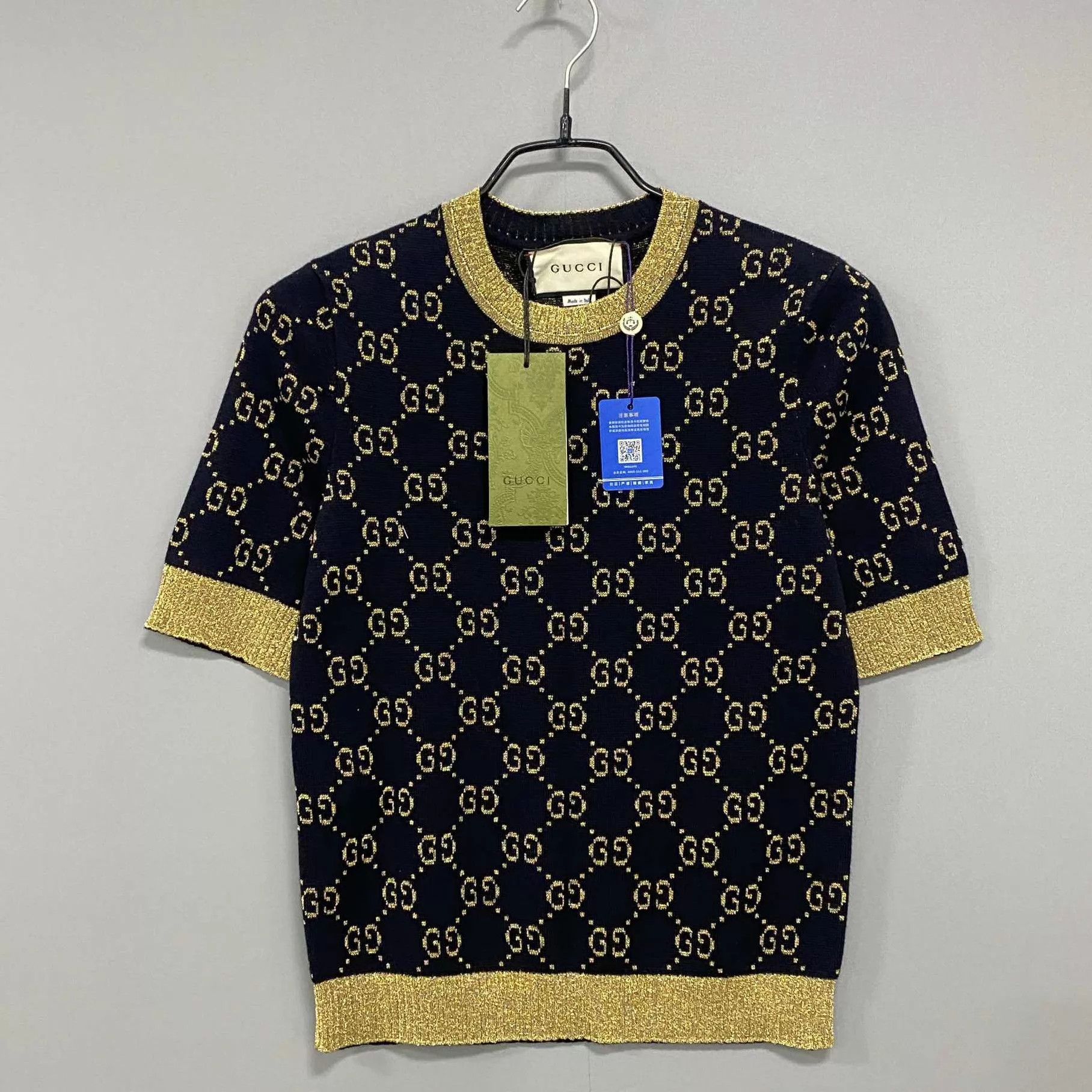 Gucci GUCCI Women's Gold Thread Jacquard Allover-Print Knit SS XS Size XS / US 0-2 / IT 36-38 - 1 Thumbnail