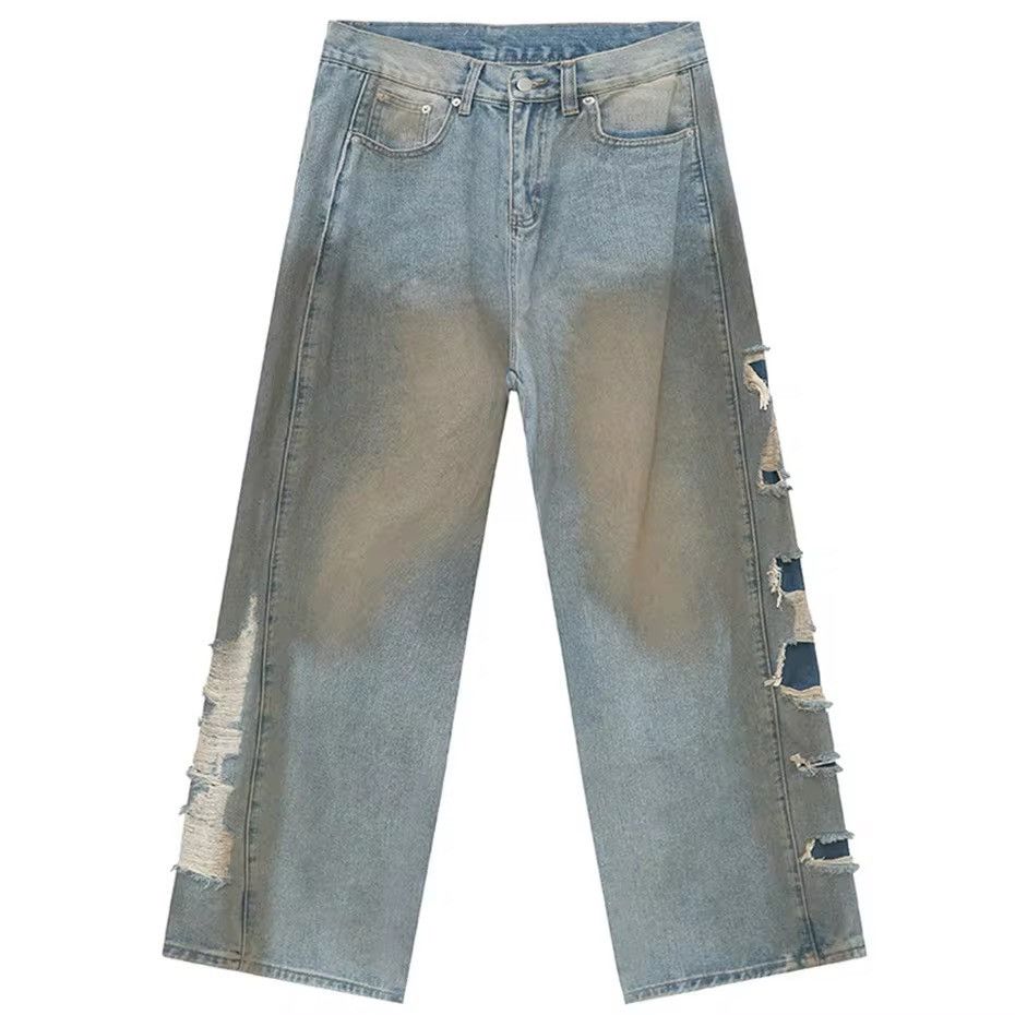 Designer × Vintage Streetwear Distressed Hole Loose Straight Jeans y2k Size US 29 - 5 Thumbnail