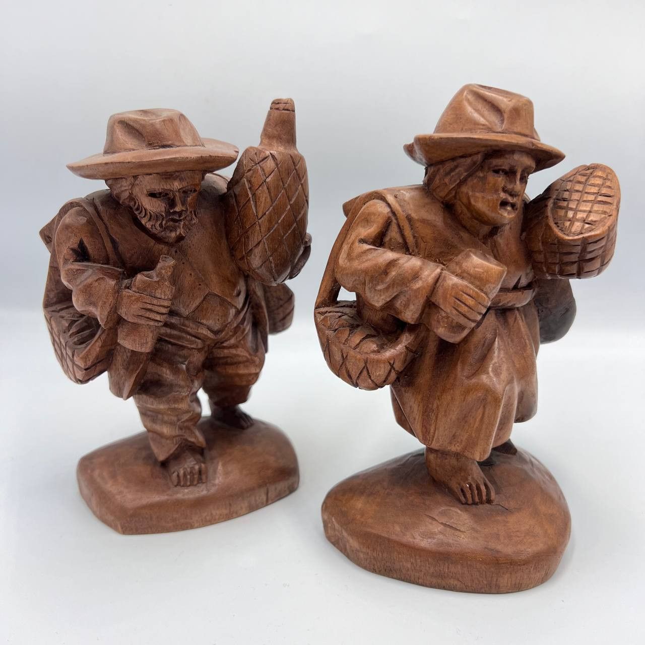 Handmade Two Vintage Wooden Figure Travelers Men Hand Carved Folk Art Size ONE SIZE - 2 Thumbnail