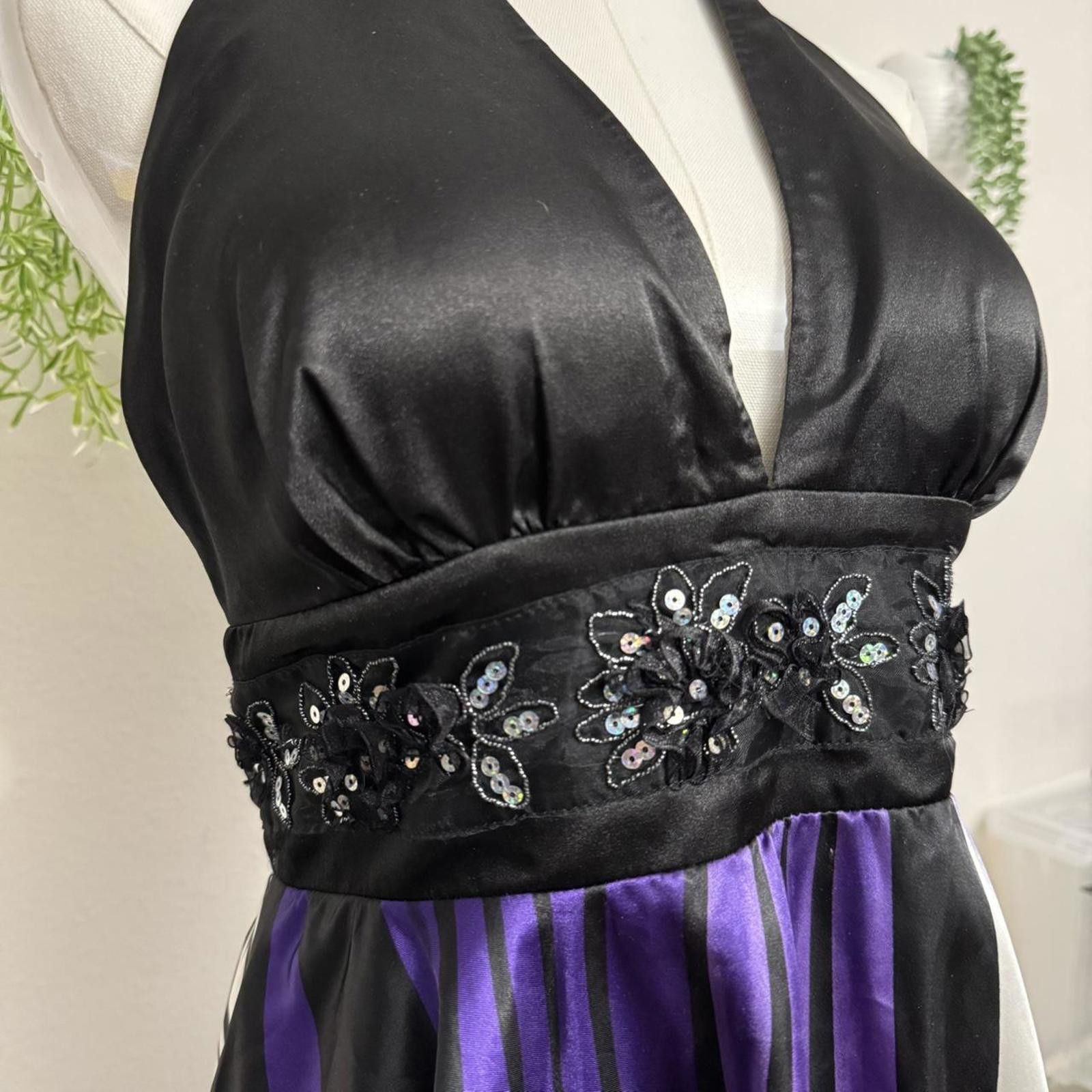 Designer Y2k whimsy goth Black & purple Ever-Pretty halter dress Size M / US 6-8 / IT 42-44 - 3 Thumbnail