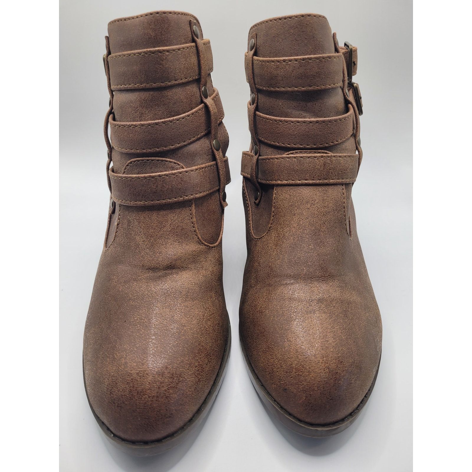 Forever 21 Forever Womens Ankle Boots Zip Brown 2" heel Buckles Sz 8.5 Size US 8.5 / IT 38.5 - 7 Thumbnail