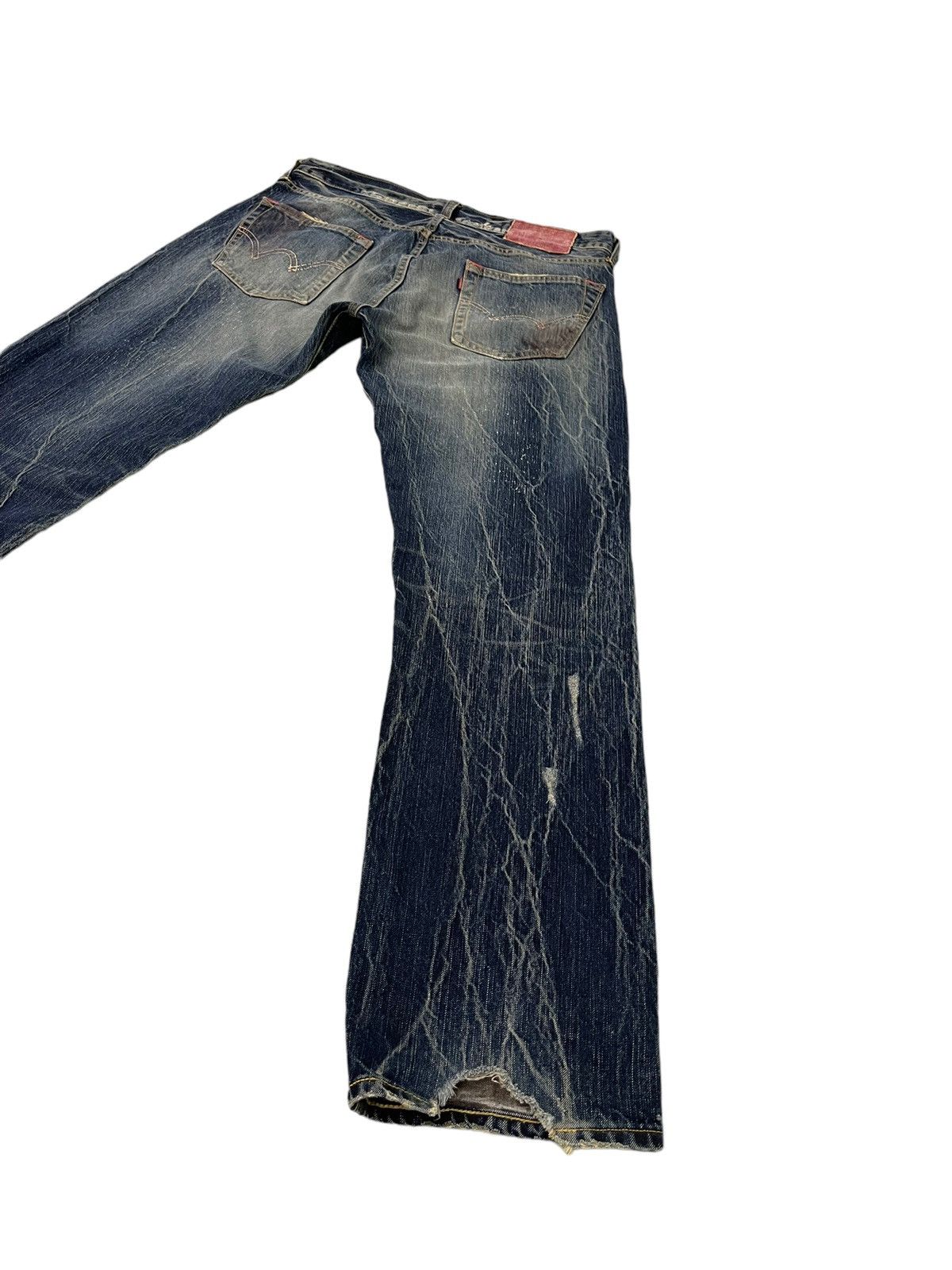 Edwin Distress Patchwork Edwin Japan Faded Acid Wash Loose 7🟦4 Size US 35 - 13 Thumbnail