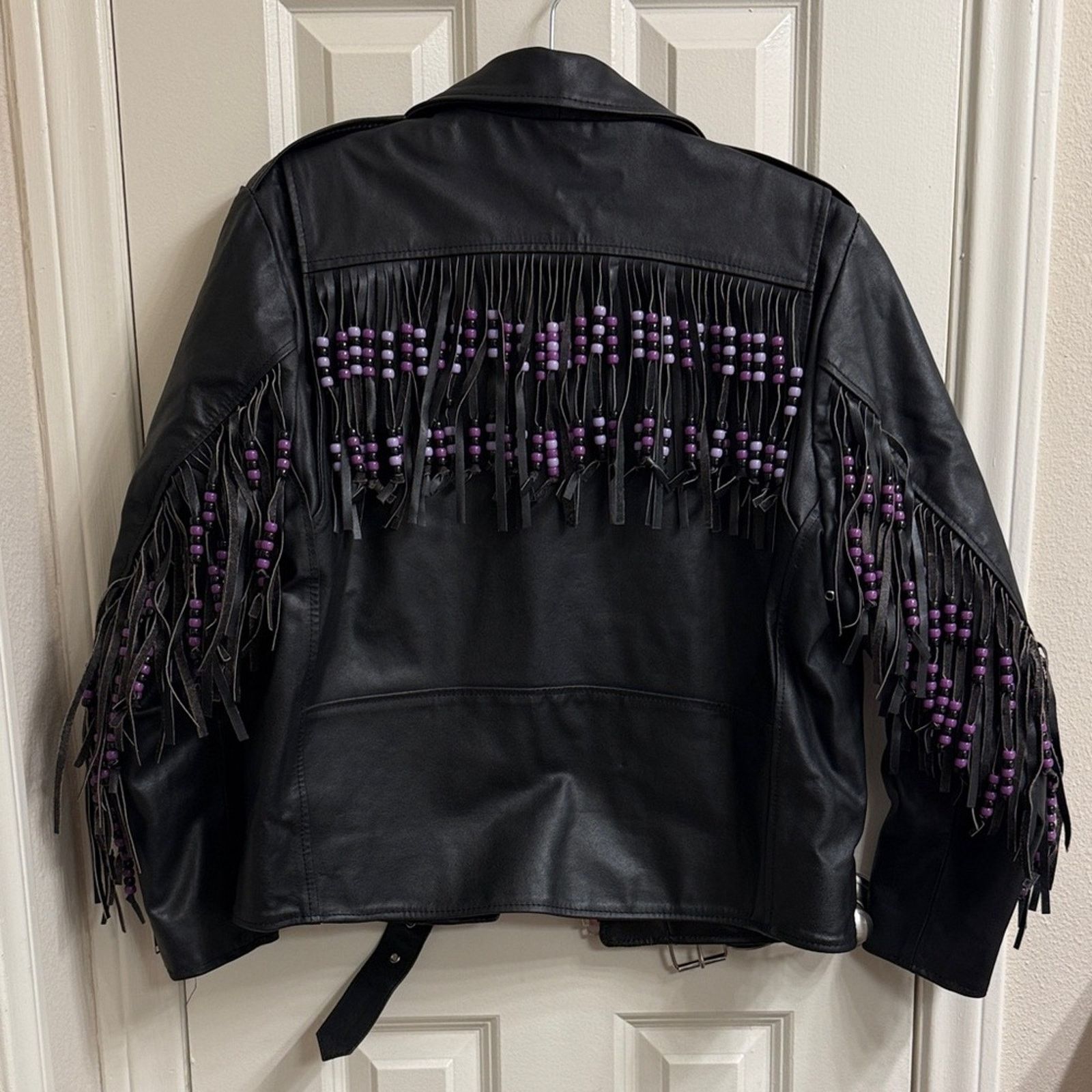 Niki Vintage Niki Black Leather Fringe motorcycle Jacket beaded Size XL / US 12-14 / IT 48-50 - 2 Thumbnail