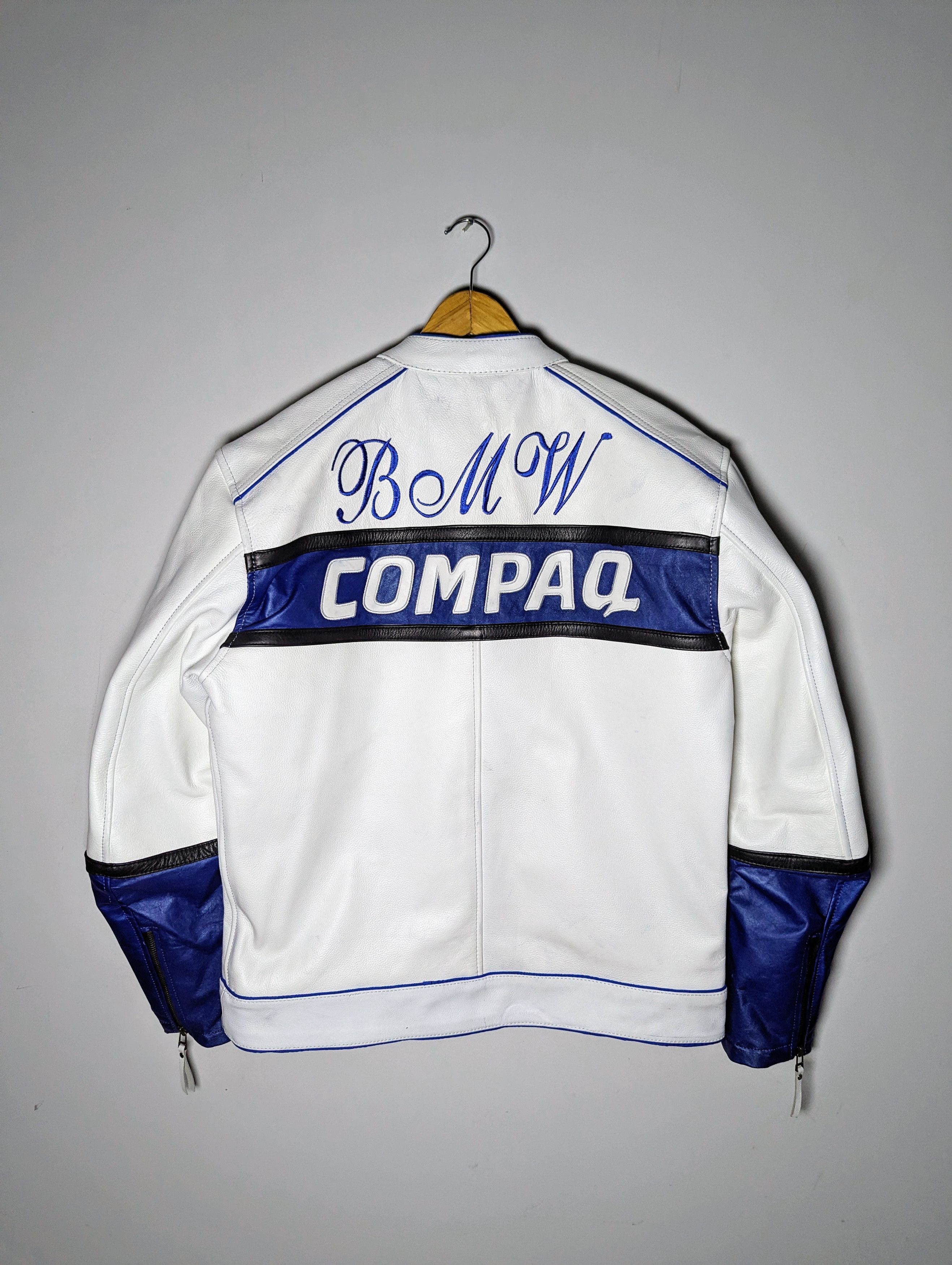Other 🔥 BMW 💀COMPAQ 90s RACING LEATHER JACKET VINTAGE STREETWEAR Size US XXL / EU 58 / 5 - 6 Thumbnail