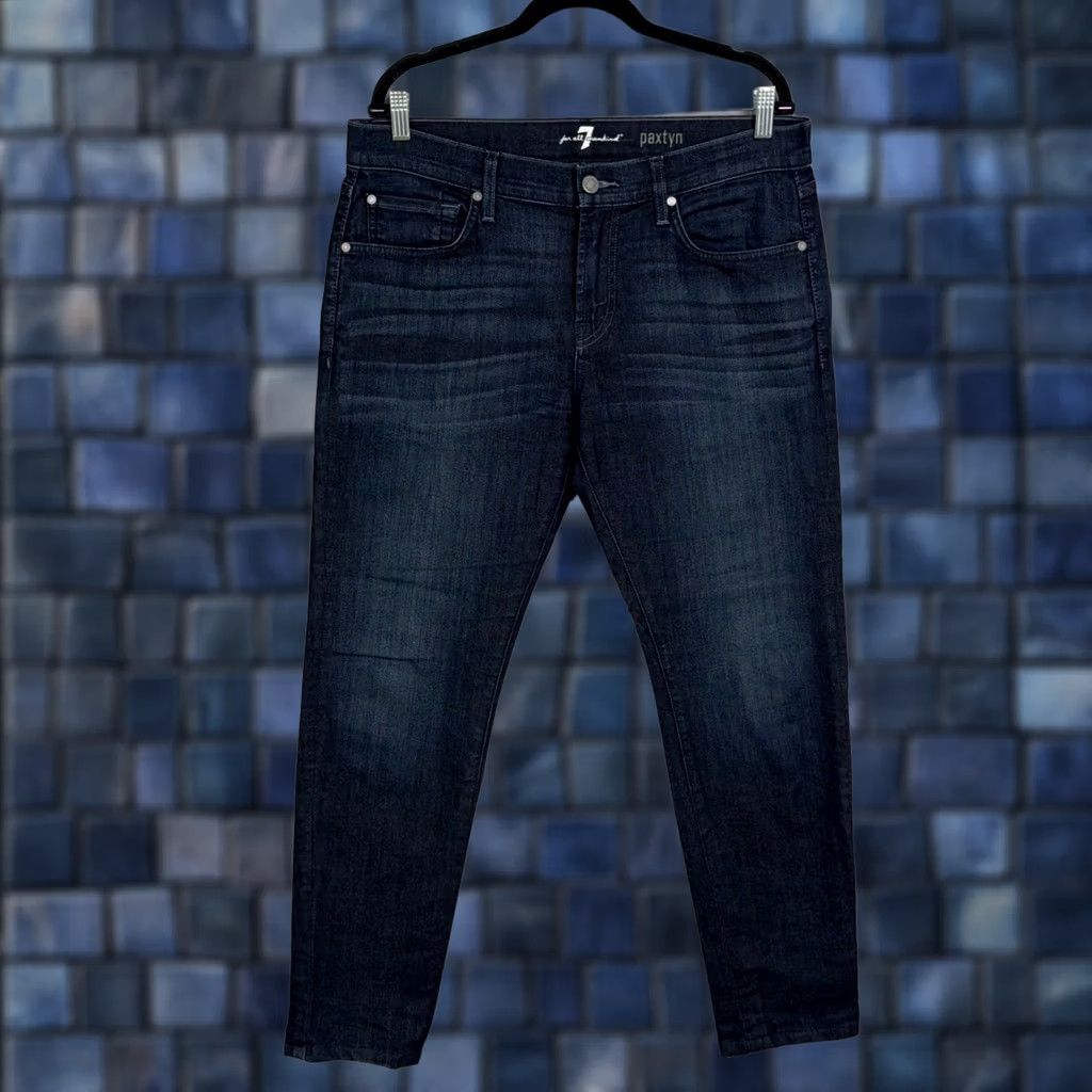 7 For All Mankind 7 For All Mankind Paxtyn Jeans Mens 34 Dark Blue Solid Skinny Stretch Denim Luxe Size US 34 / EU 50 - 1 Thumbnail
