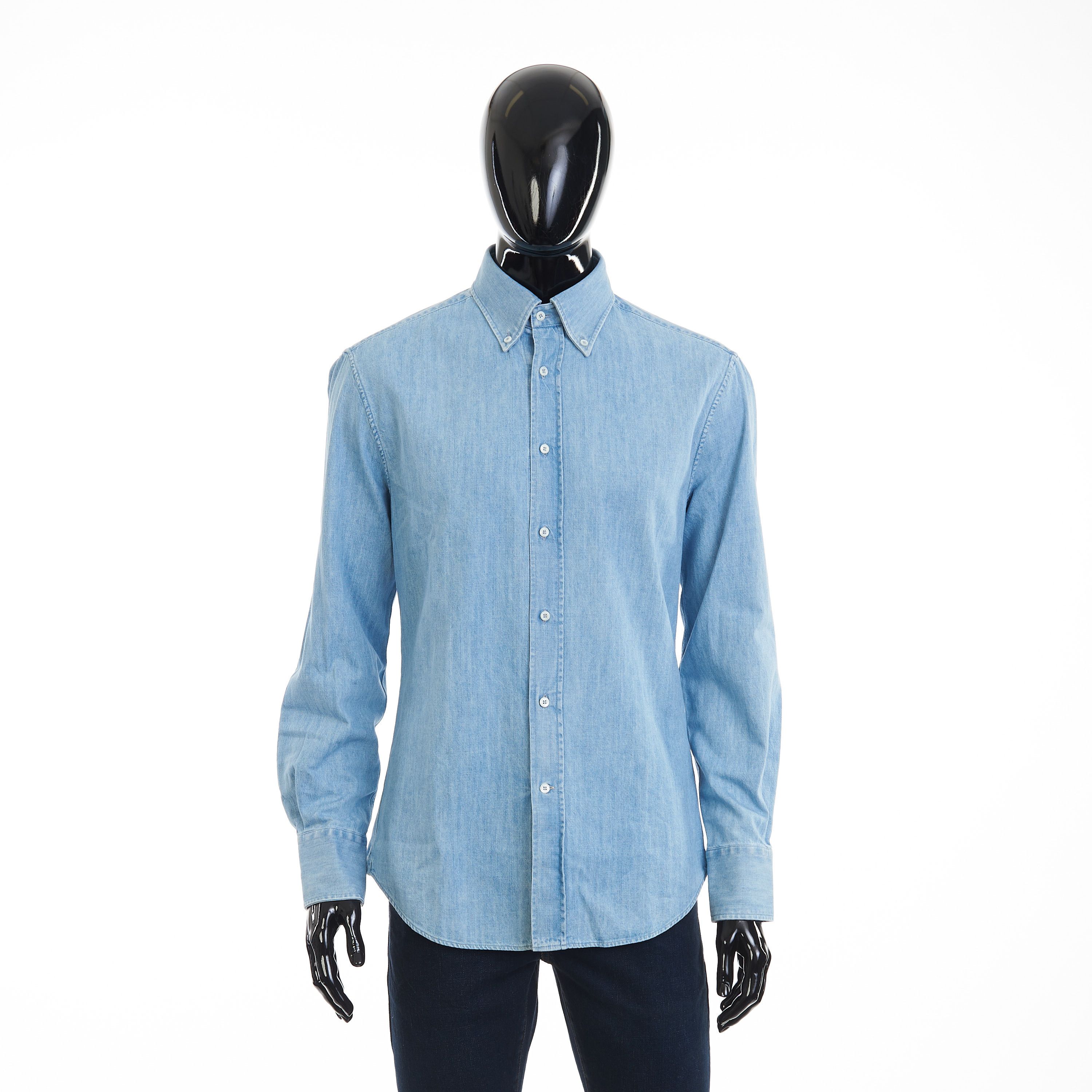 Brunello Cucinelli Denim Shirt - Slimfit, Button Down, Light Blue Cotton Size US M / EU 48-50 / 2 - 1 Thumbnail