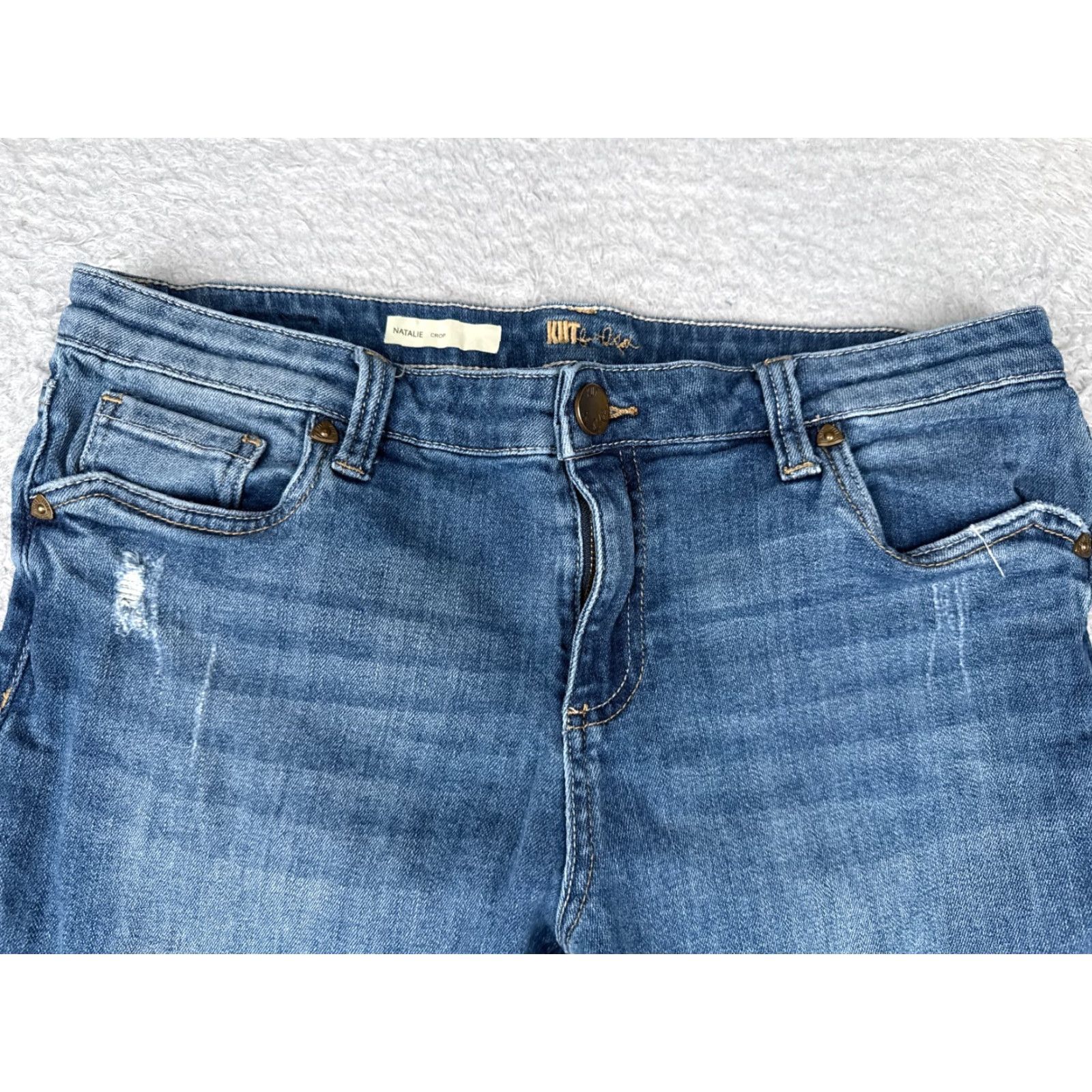 Vintage KUT from the Kloth Jeans Womens 10 Blue Denim Natalie Crop Distressed Mid 31x18 Zip Cropped Regular 5-Pocket Style Modern Classic Size 32" / US 10 / IT 46 - 4 Thumbnail
