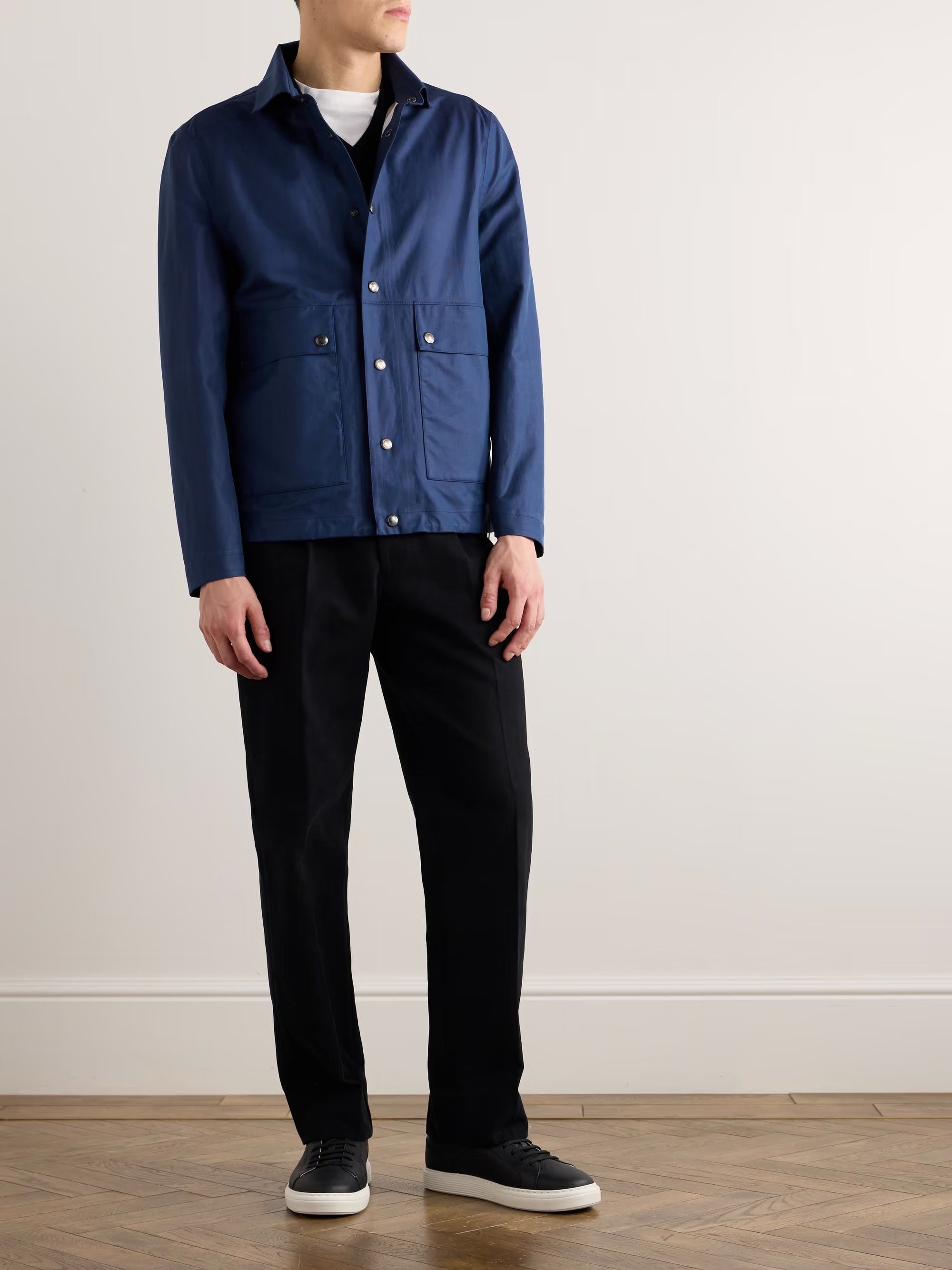 Brunello Cucinelli o1gr1nt0525 Linen & Silk Blend Windbreaker Jacket Dark Blue Size US L / EU 52-54 / 3 - 2 Thumbnail