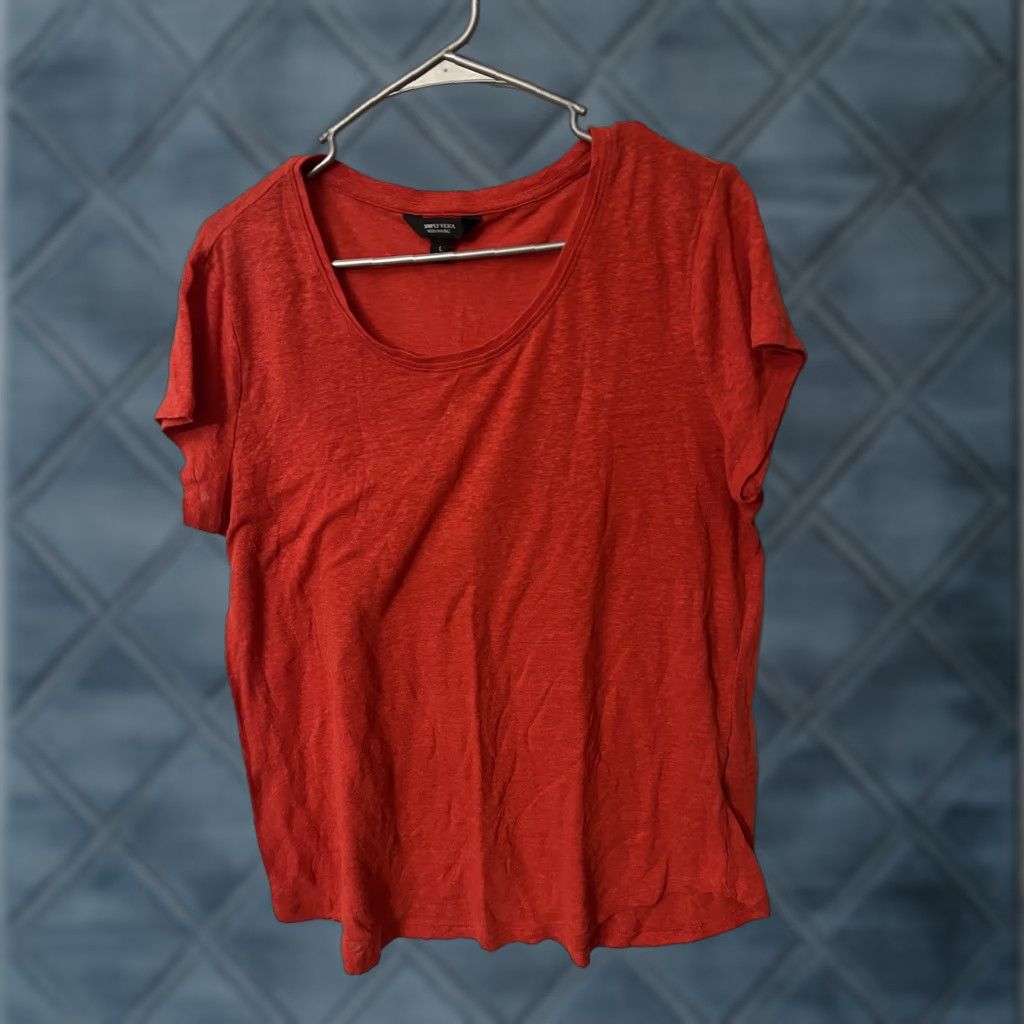 Vintage Simply Vera Vera Wang Orange Linen Blend Short Sleeve Light Knit Top Size L Womens Blouse Knit Lightweight Easy Care 90s? Size L / US 10 / IT 46 - 1 Thumbnail
