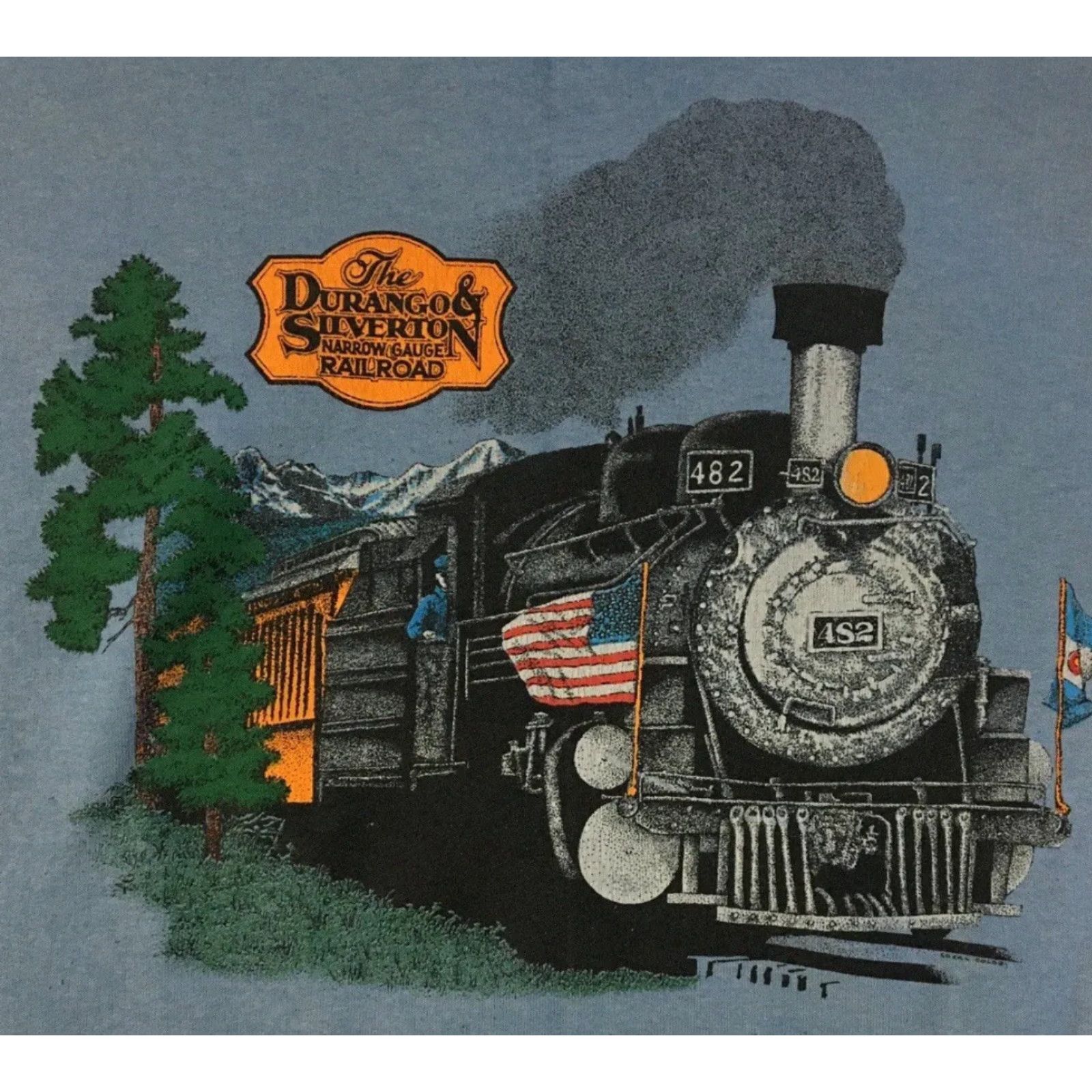 Vintage VINTAGE Durango and Silverton Narrow Gauge Railroad 90s AOP Faded Sweatshirt Hoodie M USA Blue Mens 80s Trucker Biker Railroad Engineer Conductor Size US M / EU 48-50 / 2 - 3 Thumbnail