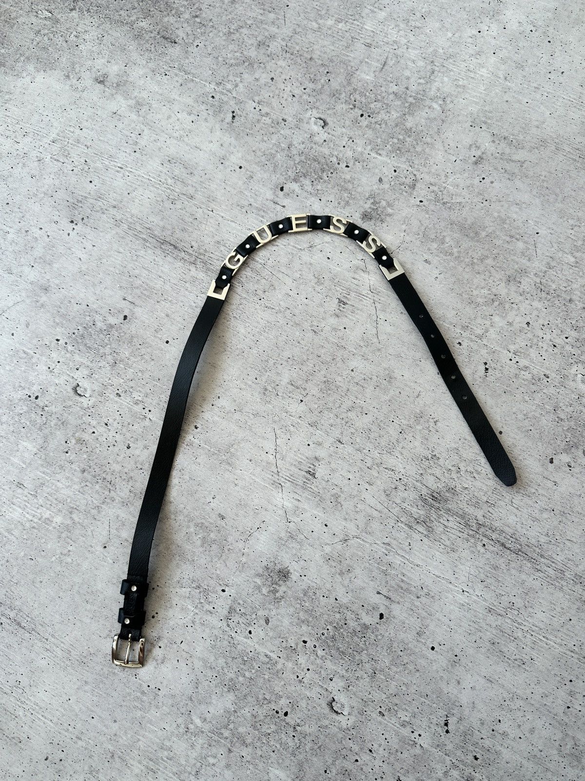 Guess Guess Black Faux Leather Belt Silver “GUESS” Buckle Size ONE SIZE - 2 Thumbnail