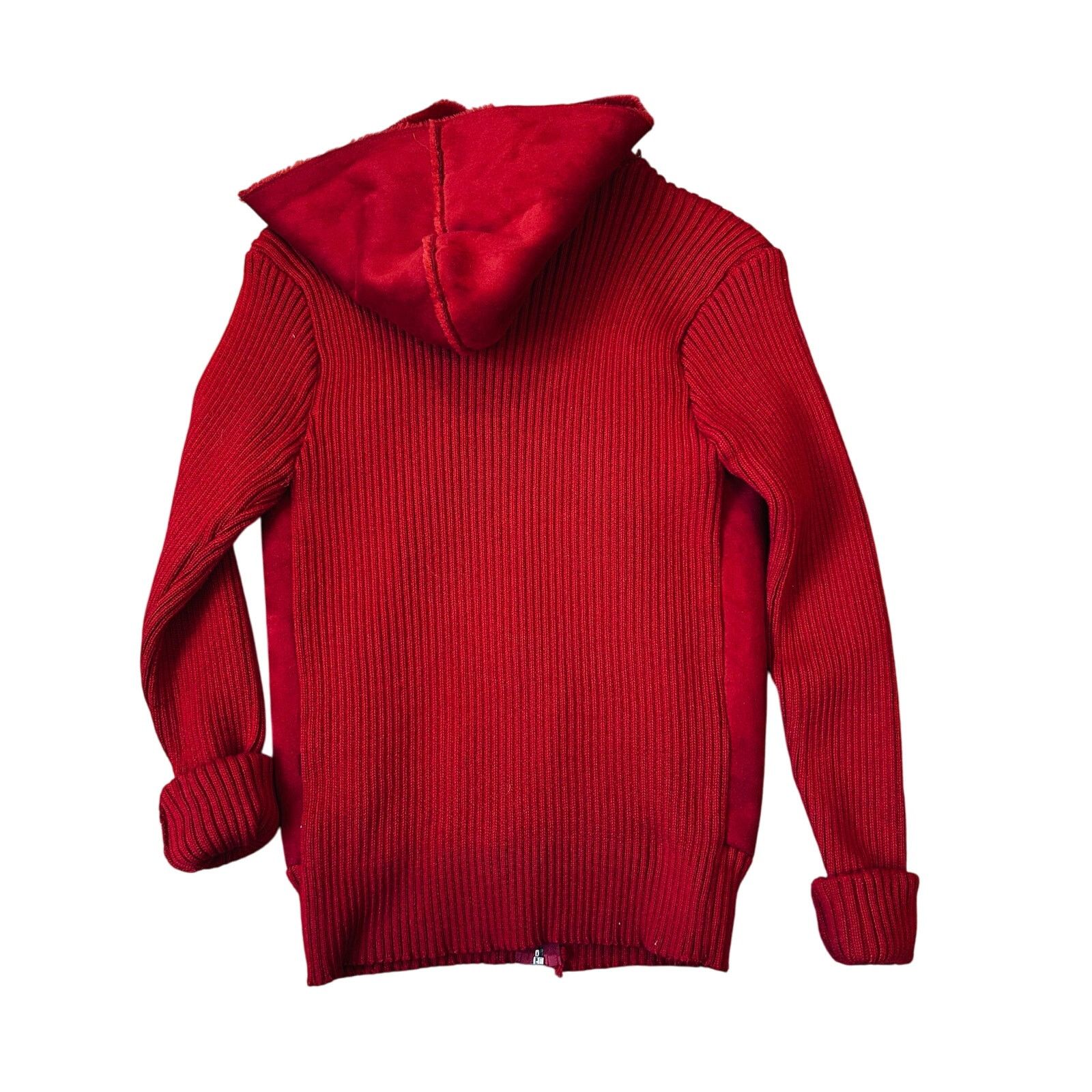 Vintage Y2K Cherry Red Faux Suede Leather Jacket Hood Knit Vintage Size L / US 10 / IT 46 - 2 Thumbnail