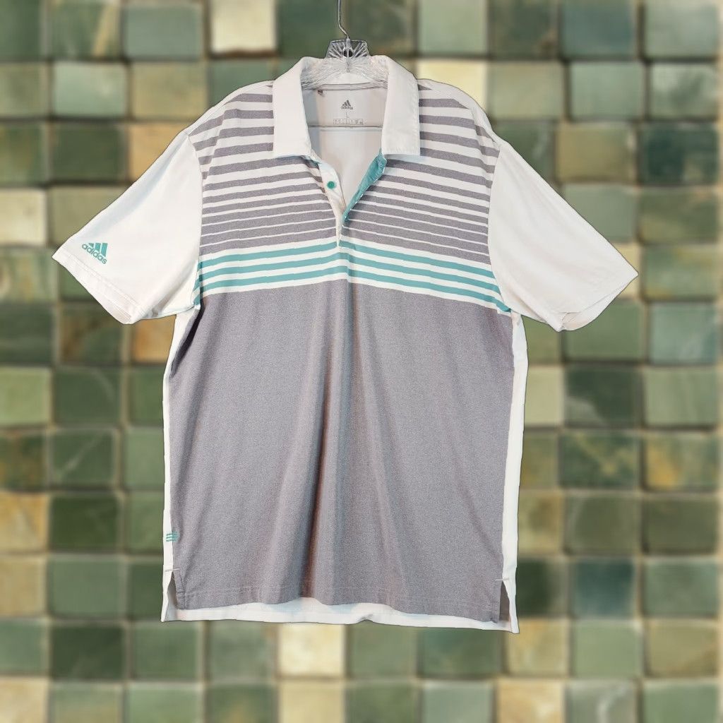 Adidas ADIDAS Polo Shirt Mens Short Sleeve Gray Striped Size L Size US L / EU 52-54 / 3 - 1 Thumbnail