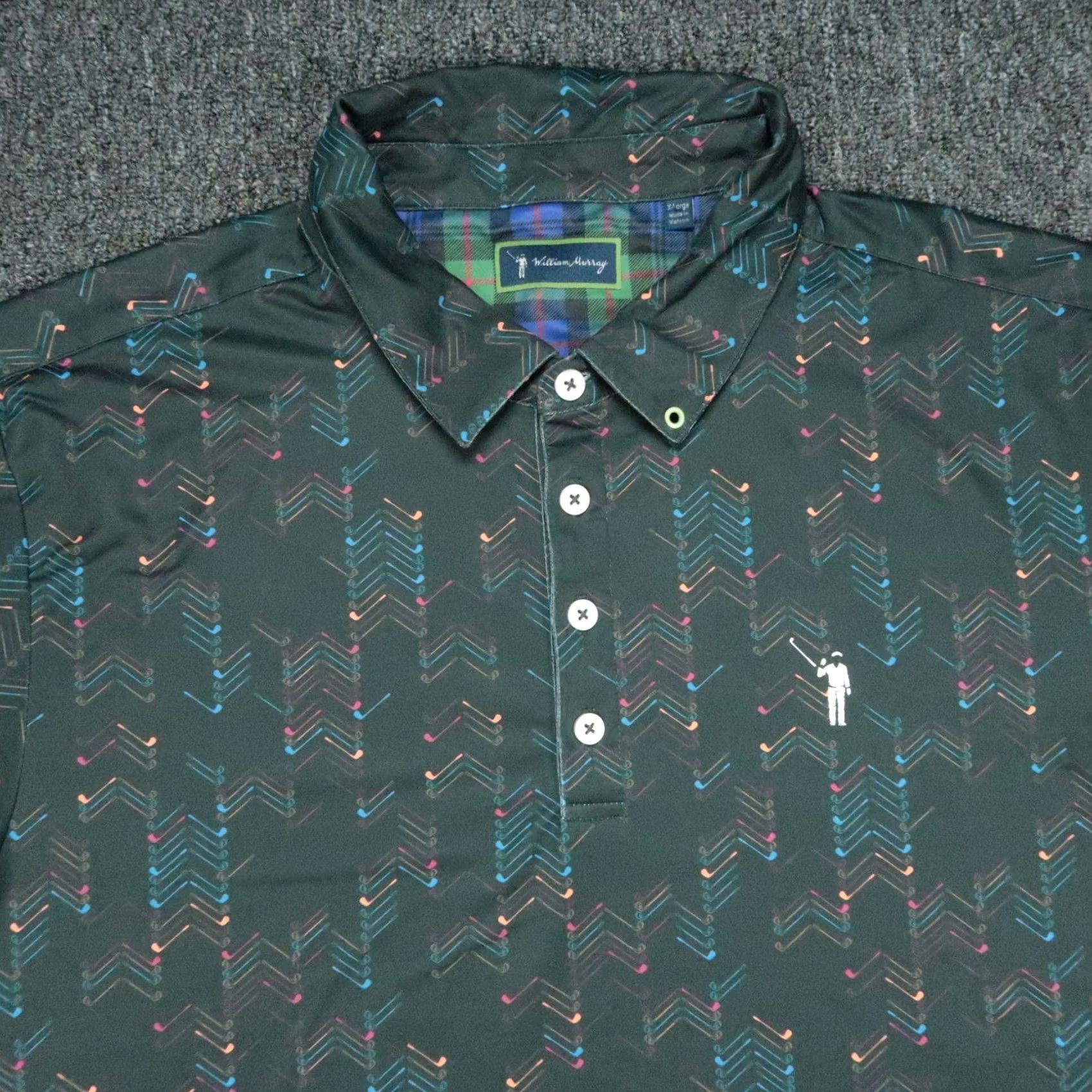 Vintage William Murray Golf Polo Shirt Mens XL Green All Over Print Short Sleeve Size US XL / EU 56 / 4 - 2 Thumbnail