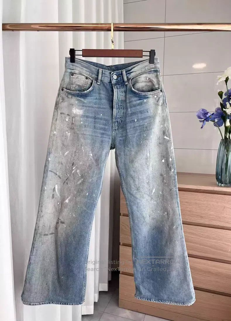 Acne Studios Acne Studios Distressed Bleach Splatter Light Blue Wide Le Size 30" / US 8 / IT 44 - 1 Thumbnail