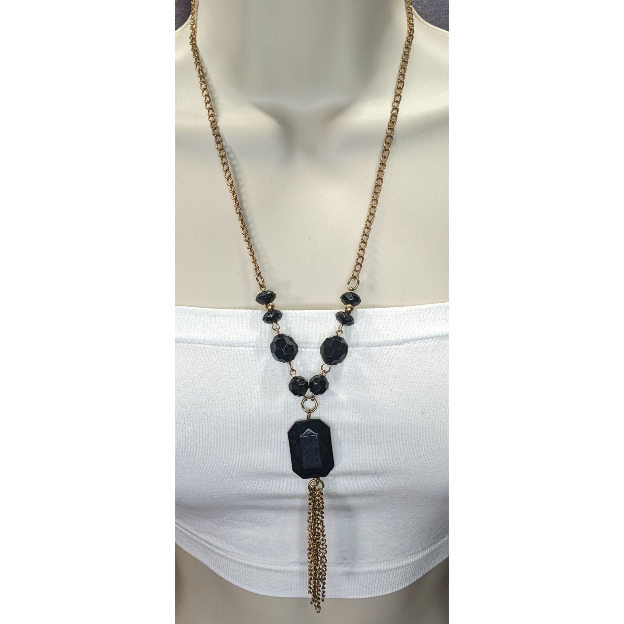 Other Gold-Tone Chain Necklace With Black Beads And Tassel Pendant Size ONE SIZE - 1 Thumbnail