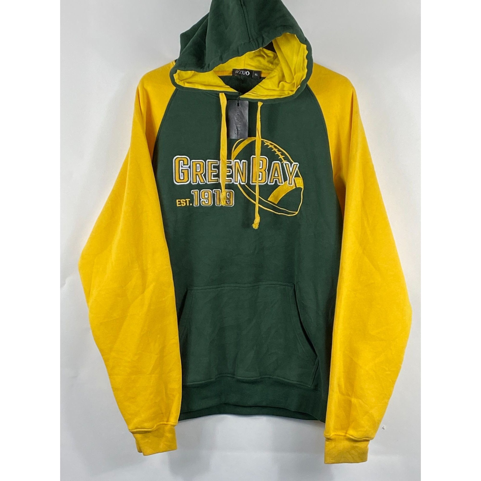 image of Vintage Rzuo Green Bay Packers Football Pullover Hoodie Jack in Green/Yellow, Men's (Size XL)