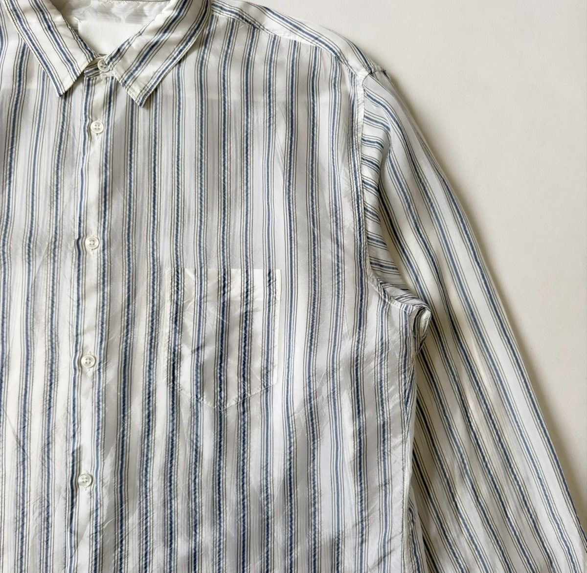 Maison Margiela S/S 20 White/Blue Crinkle Nylon Striped Shirt Size US XL / EU 56 / 4 - 10 Thumbnail
