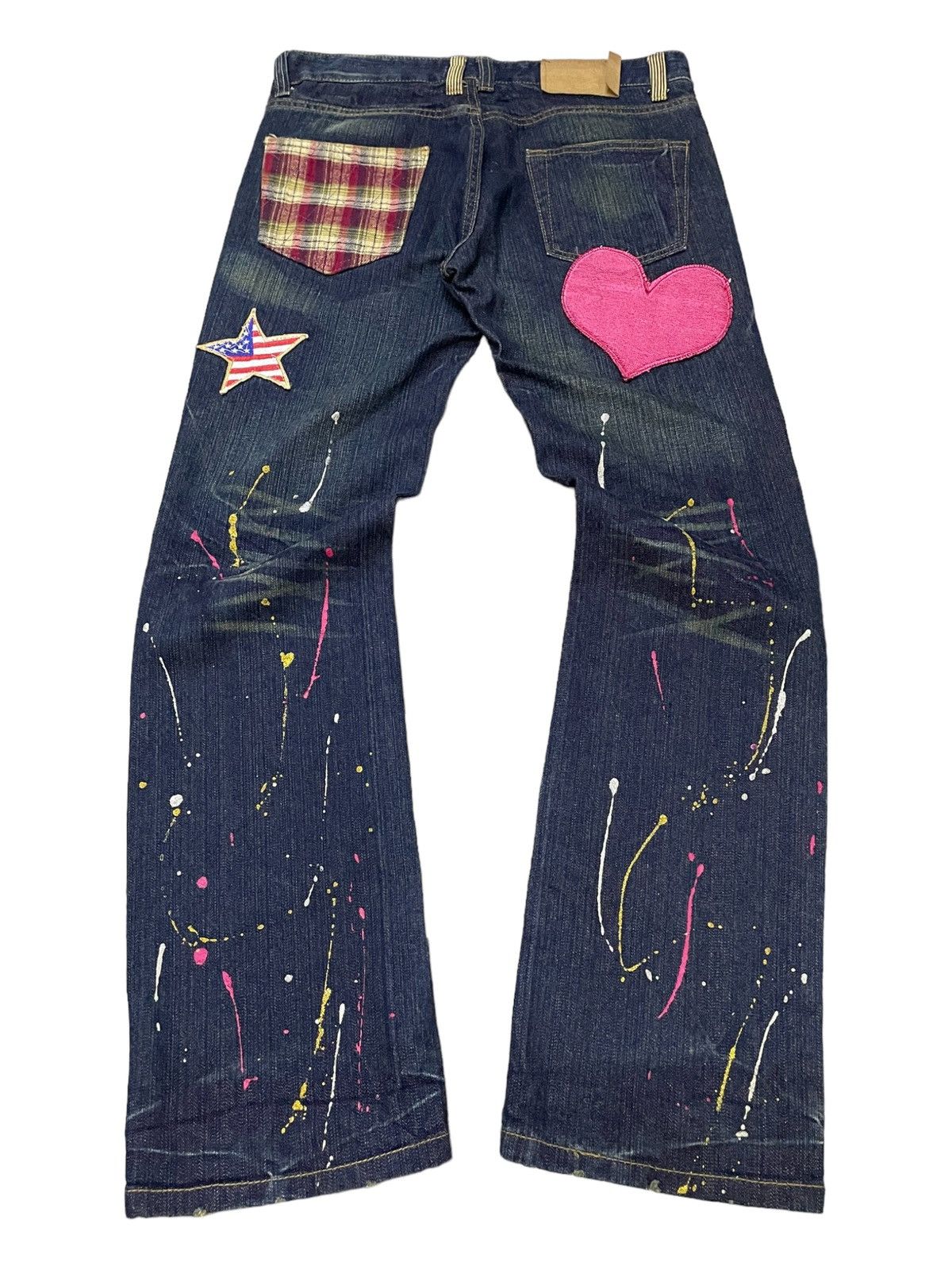 Point Loma Japan Patched Distressed Paint Splatter Jeans