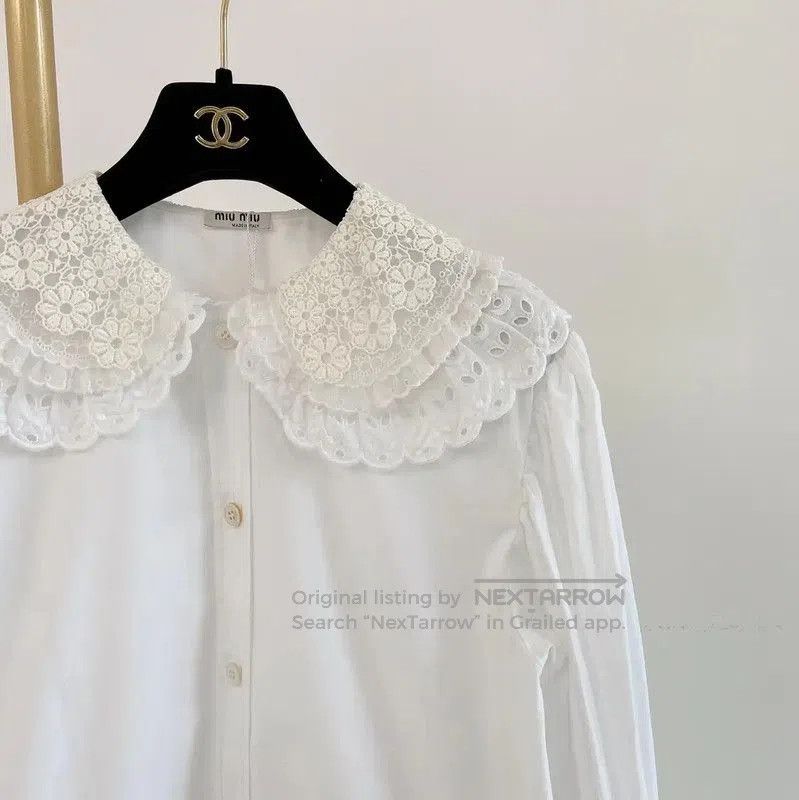 Miu Miu Miu Miu White Long Sleeve Cotton Shirt . Size M / US 6-8 / IT 42-44 - 2 Thumbnail