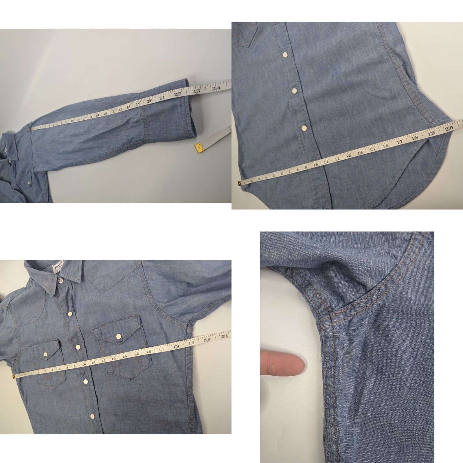 Wrangler VINTAGE Wrangler Chambray Denim Western Shirt Sanforized Snap Button 15.5 33 Blue Cotton Men Regular Size 15.5 XS-? Size US L / EU 52-54 / 3 - 9 Thumbnail