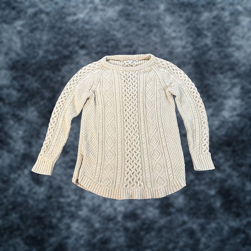 Vintage LL BEAN Signature Ivory Cotton Fisherman Heavy Cable Knit Sweater Women's M Casual Ribbed Crew Neck Raglan Sleeve Pullover 100% Cotton Size M / US 6-8 / IT 42-44 - 1 Thumbnail