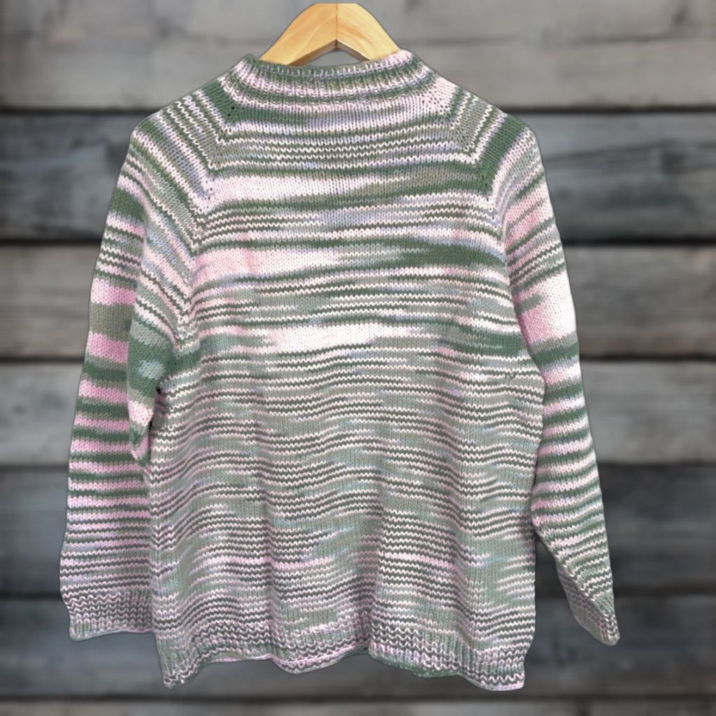 Vintage VINTAGE Handknit Sweater Women's Large Marled Pink Green Chunky Knit Mock Neck Cottage Pullover Casual 90s Hipster Retro Women L Pink Handwash Only Size L / US 10 / IT 46 - 1 Thumbnail