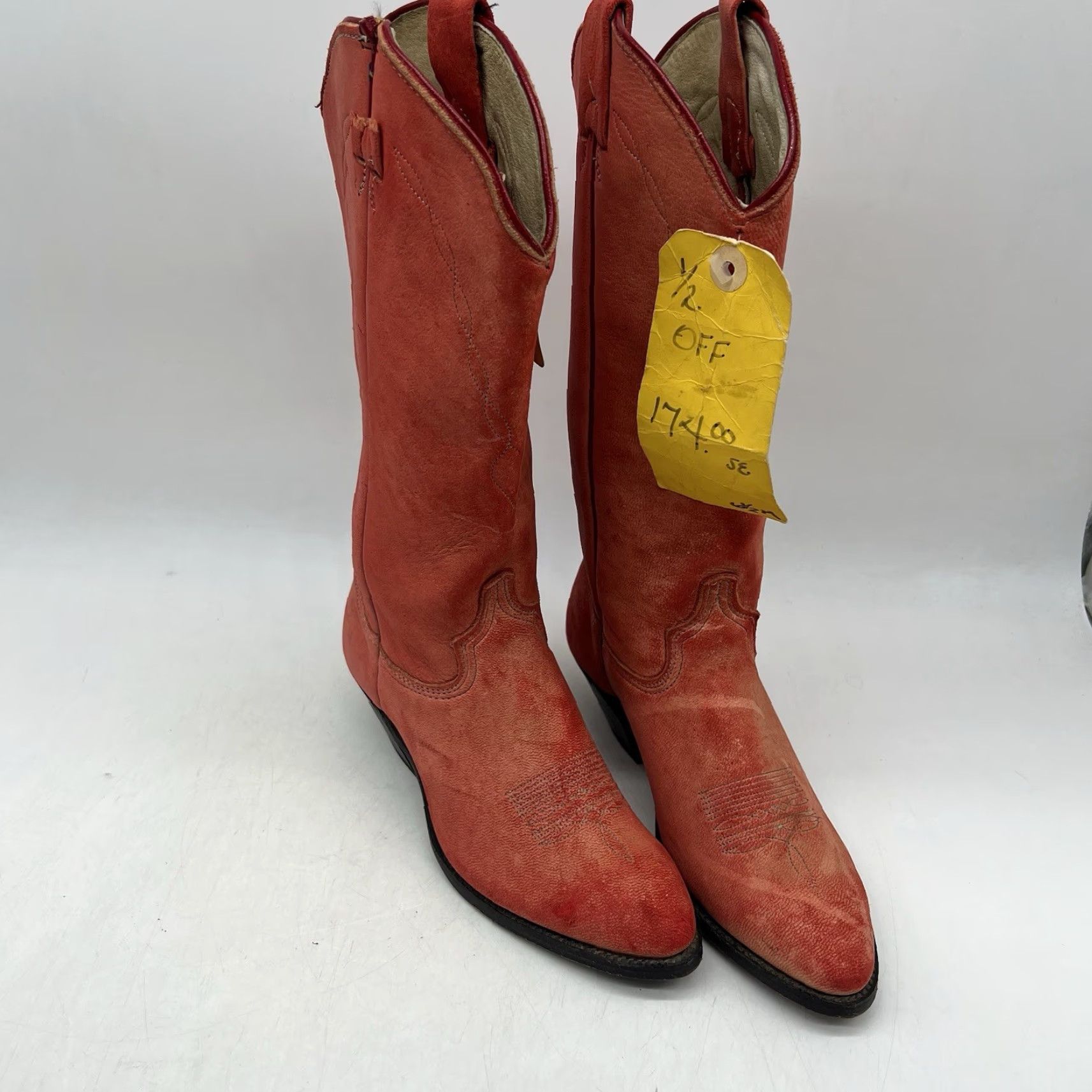 Vintage ABILENE Women's Boots Cowgirl Western Knee High Leather Red Pointed Embroidered NWD 6.5M Size US 7 / IT 37 - 3 Thumbnail