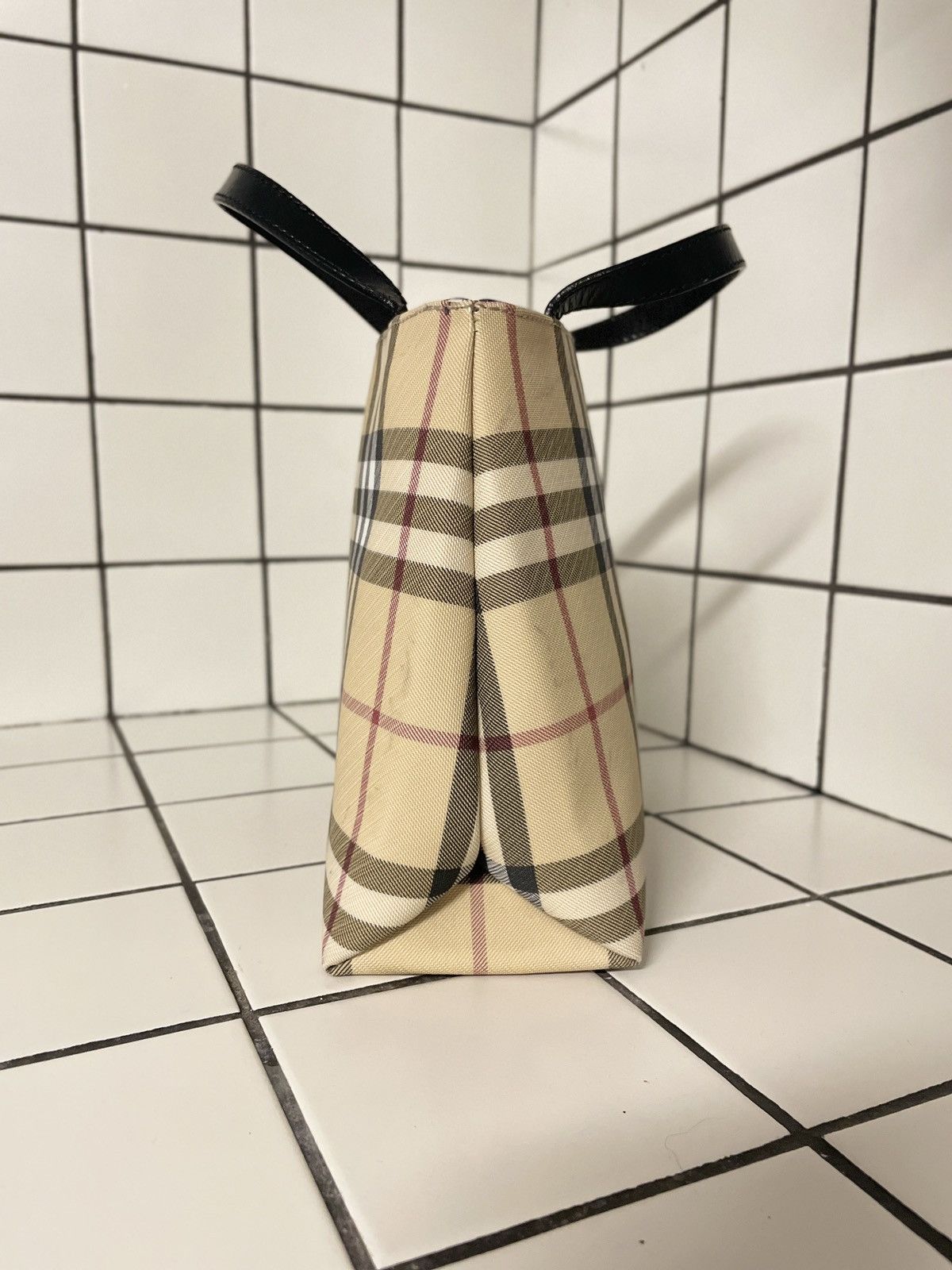 Burberry VTG BURBERRY Nova Check Leather-Canvas Tote Hand Bag Purse S Size ONE SIZE - 8 Thumbnail