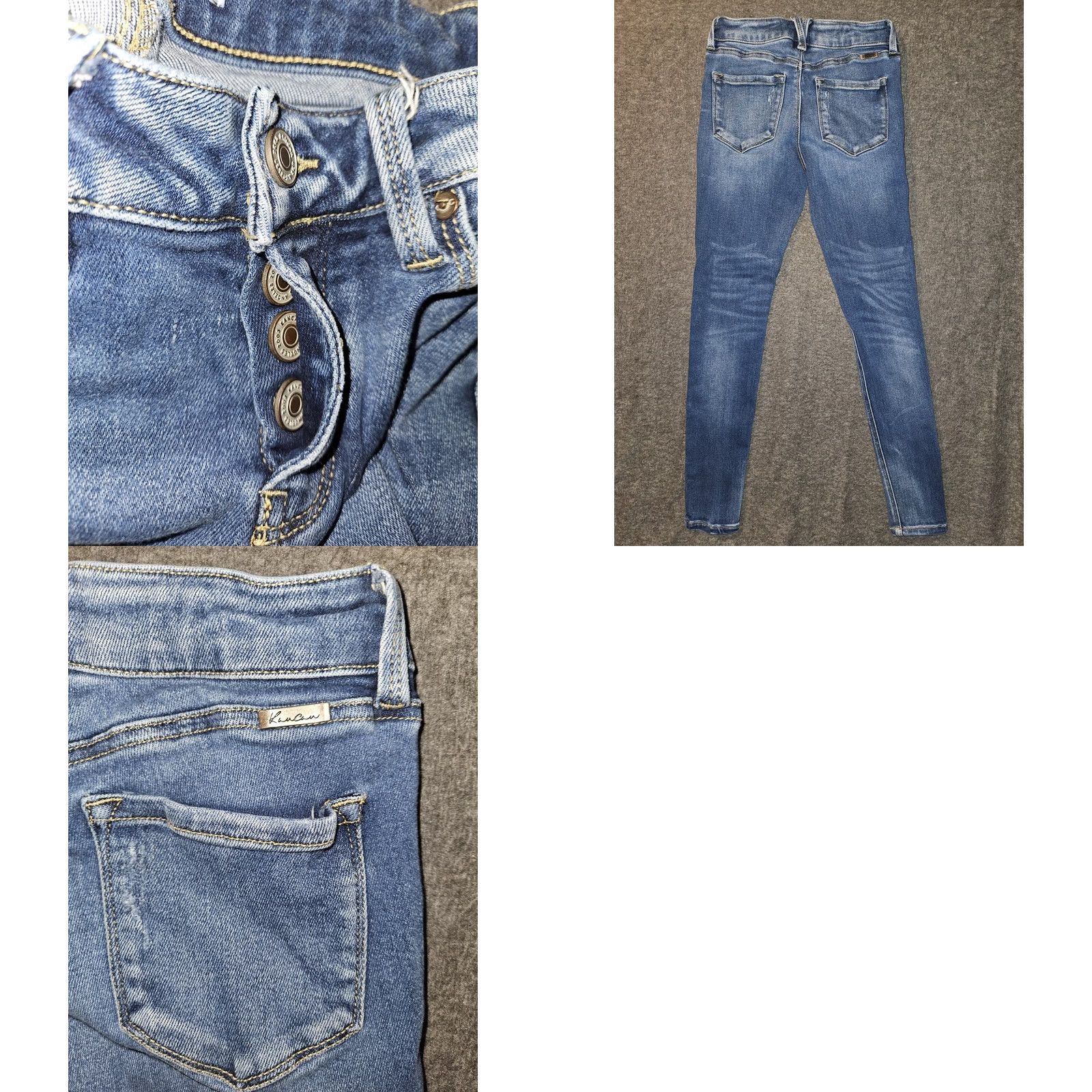 Vintage Kancan Jeans Toothpick Skinny Juniors 24 Low Rise Blue Button Fly Stretch Denim City Preppy Size 42" / US 20 - 8 Thumbnail