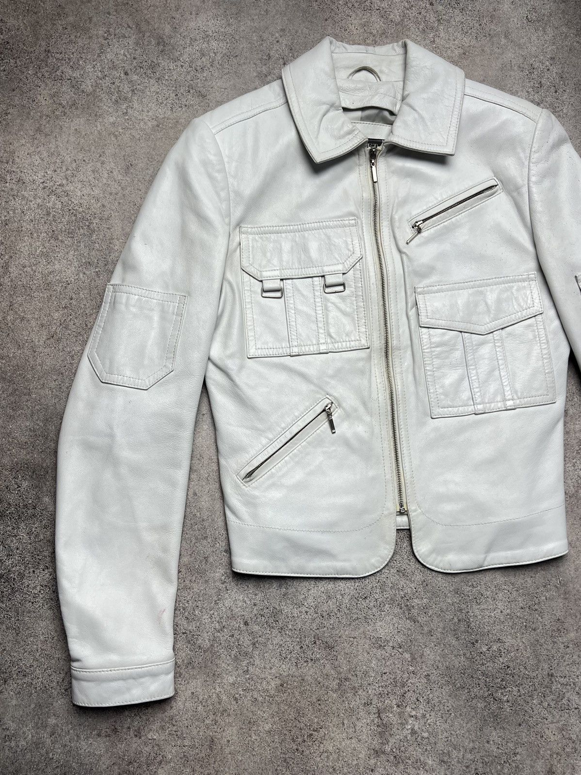 Leather × Vintage Vintage multi pocket leather white jacket like helmut Size S / US 4 / IT 40 - 2 Thumbnail
