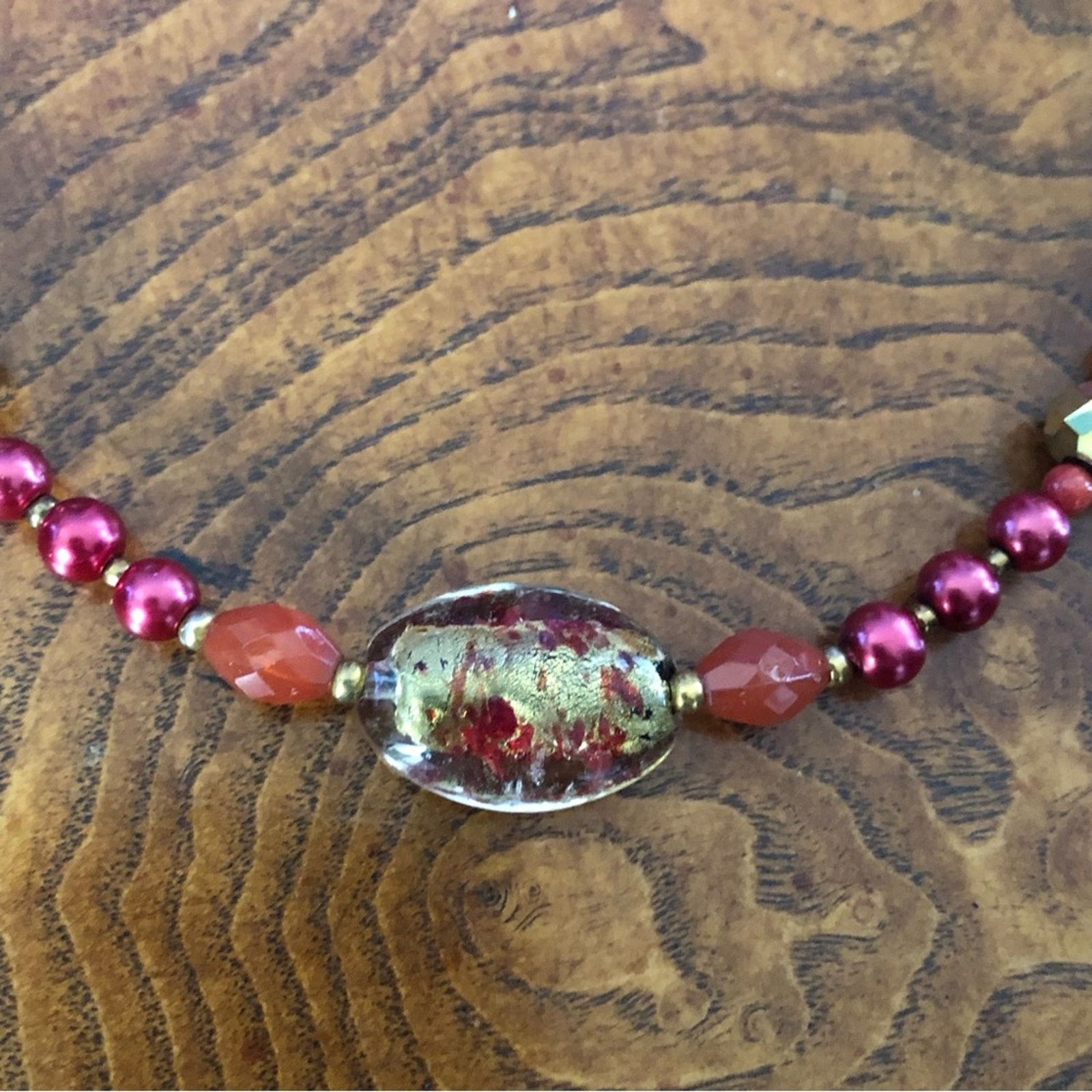 Handmade Handcrafted repurpose crystal red coral Pearl necklac Size ONE SIZE - 9 Thumbnail