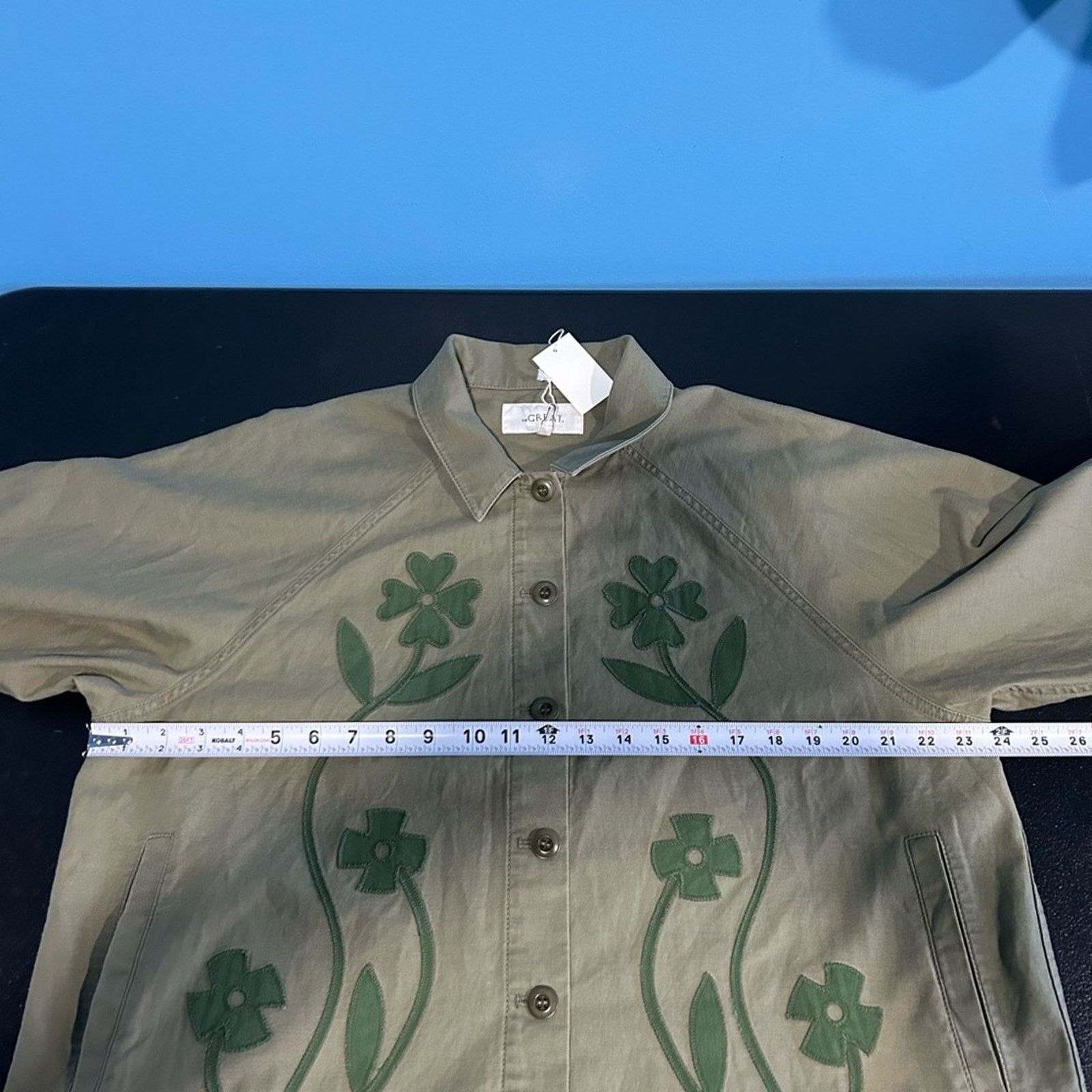 THE GREAT The Great Floral Applique Jacket Commodore Green NWT Large Size L / US 10 / IT 46 - 11 Thumbnail