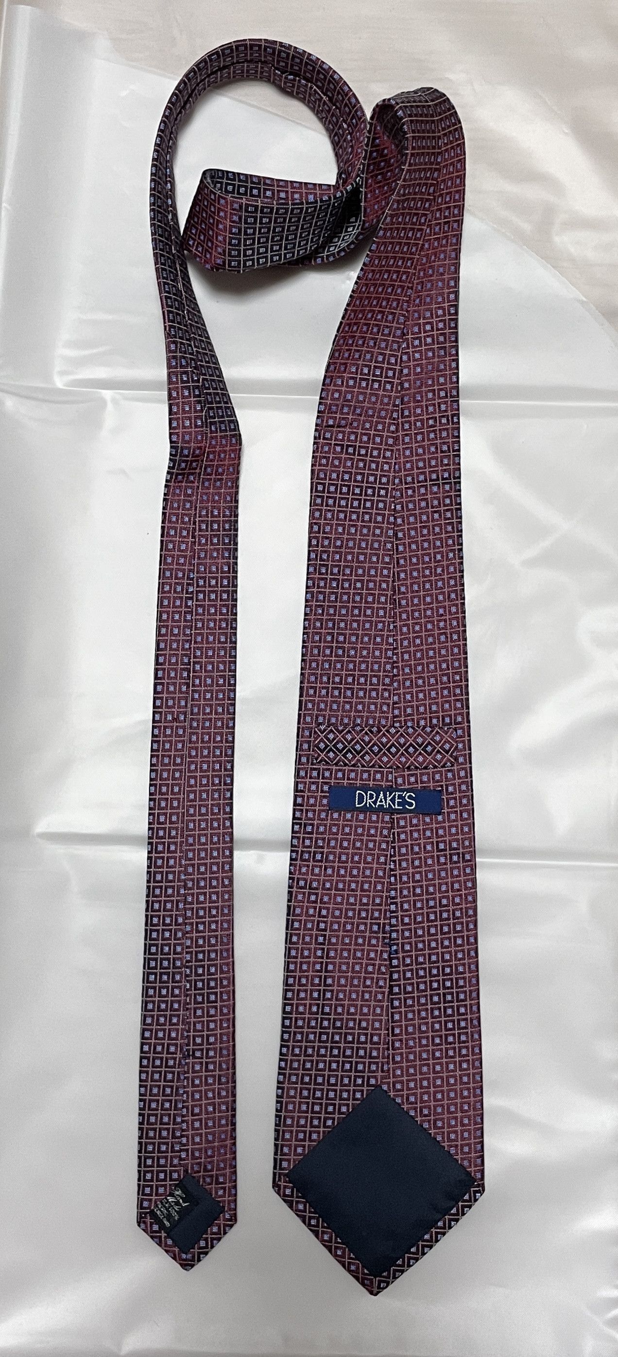 Drake's Drakes classic square pattern Burgundy tie Size ONE SIZE - 3 Thumbnail