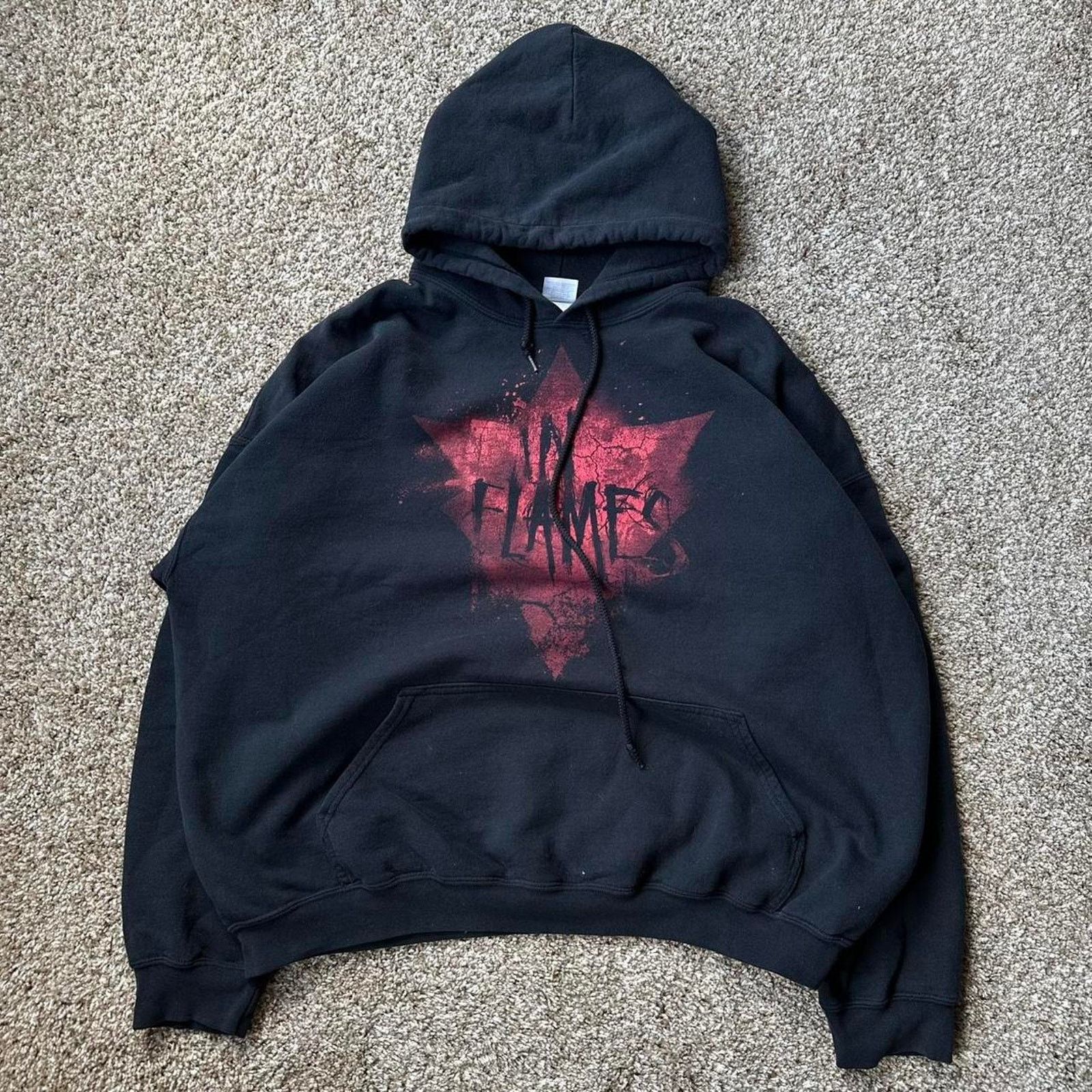 Band Tees × Vintage Vintage Y2K Black Rock In Flames Band Hoodie Sweatshirt Size US XXL / EU 58 / 5 - 2 Thumbnail