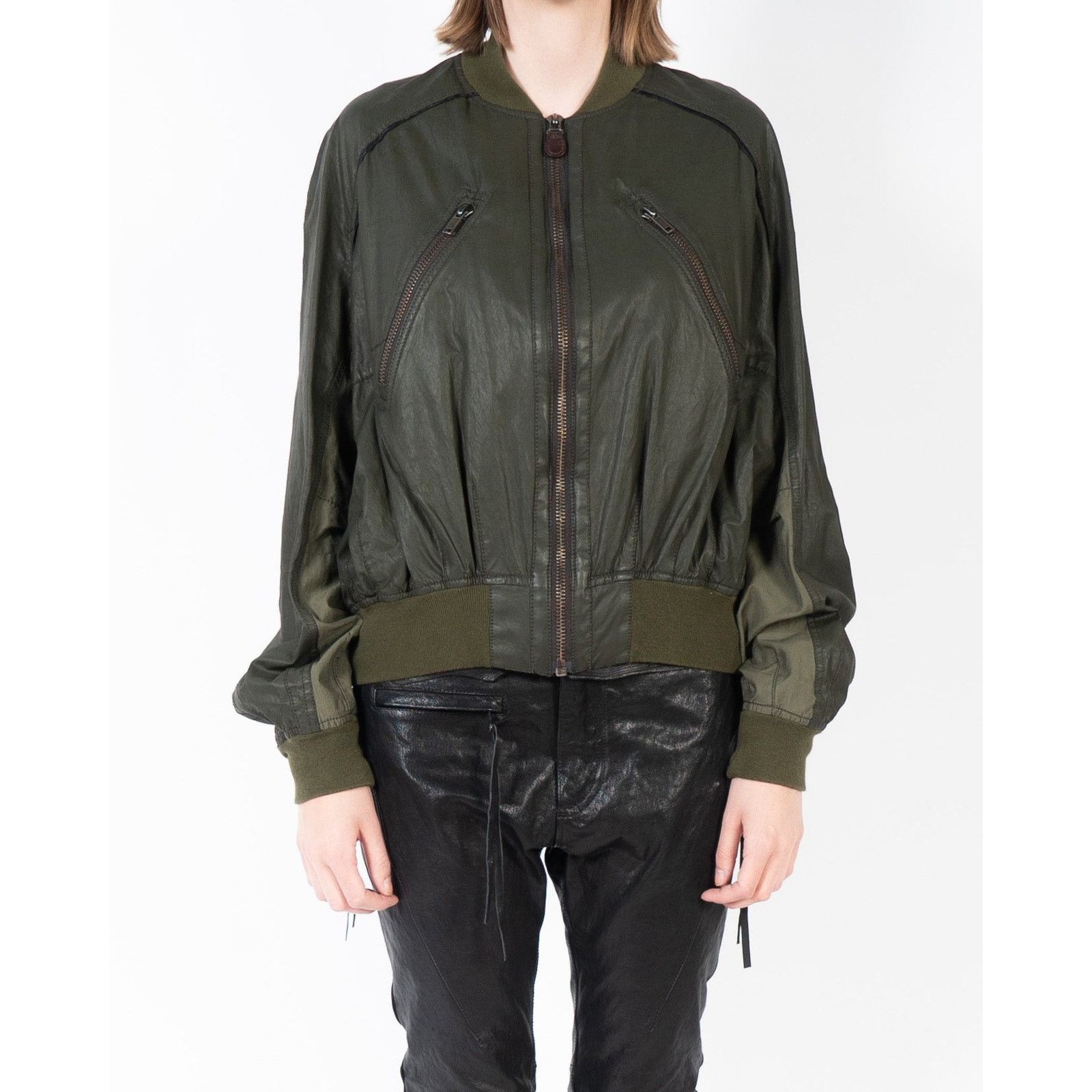 Haider Ackermann SS19 Slouchy Bomber Jacket in Waxed Green Wool Size S / US 4 / IT 40 - 1 Thumbnail