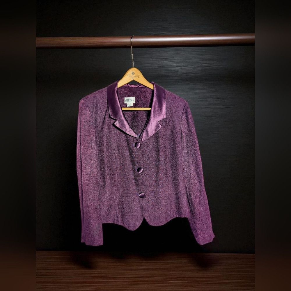 Other Vintage Sz 12 Purple Women's Jacket by J.B.S. Satin Collar Size XL / US 12-14 / IT 48-50 - 1 Thumbnail