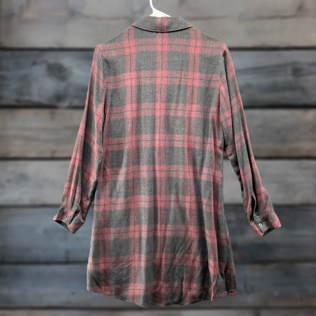 CLOT VINTAGE Cloth & Stone Plaid Tunic Dress Womens XS Grey Red Long Sleeve Soft Rayon Size XS / US 0-2 / IT 36-38 - 1 Thumbnail