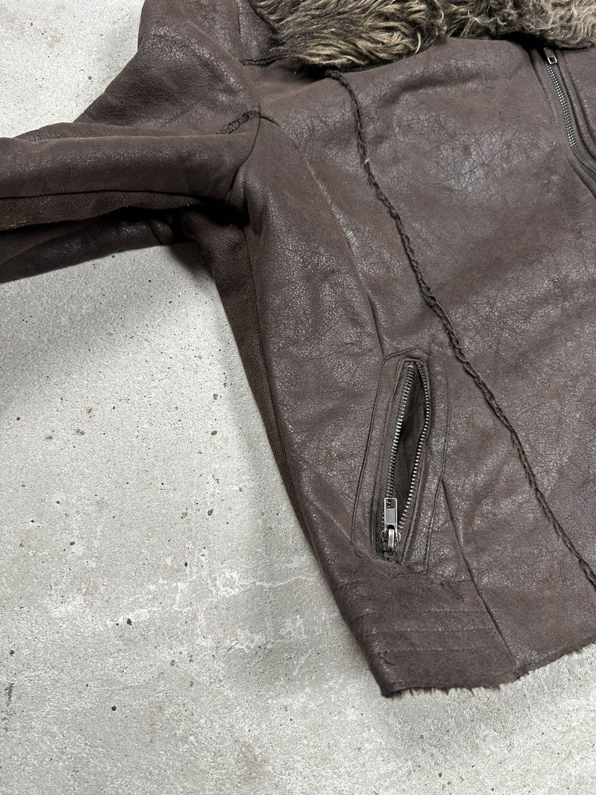 Japanese Brand Vintage Y2K Faux Fur Collar Brown Asymmetrical Biker Jacket Size XS / US 0-2 / IT 36-38 - 10 Thumbnail