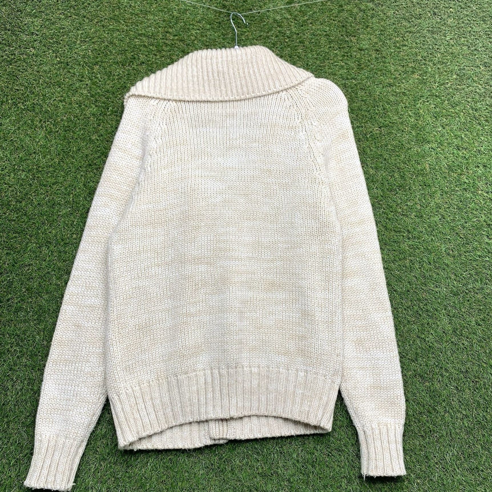 Sears Vintage Sears Cardigan Sweater Mens M Cable-Knit Shawl Collar 90s Ivory Knit Fisherman Pattern Solid Wool? Acrylic Size US M / EU 48-50 / 2 - 2 Thumbnail