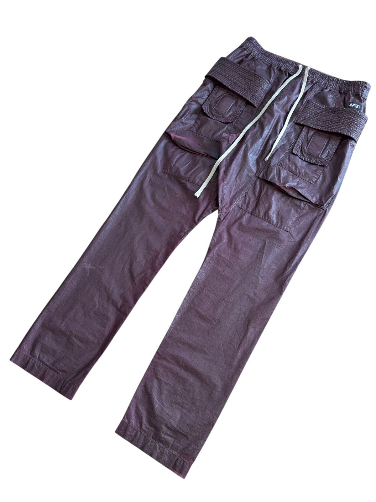 Rick Owens Drkshdw Rick Owens Dark Cherry Waxed DRKSHDW Creatch Cargo Pant FW21 Size US 34 / EU 50 - 3 Thumbnail